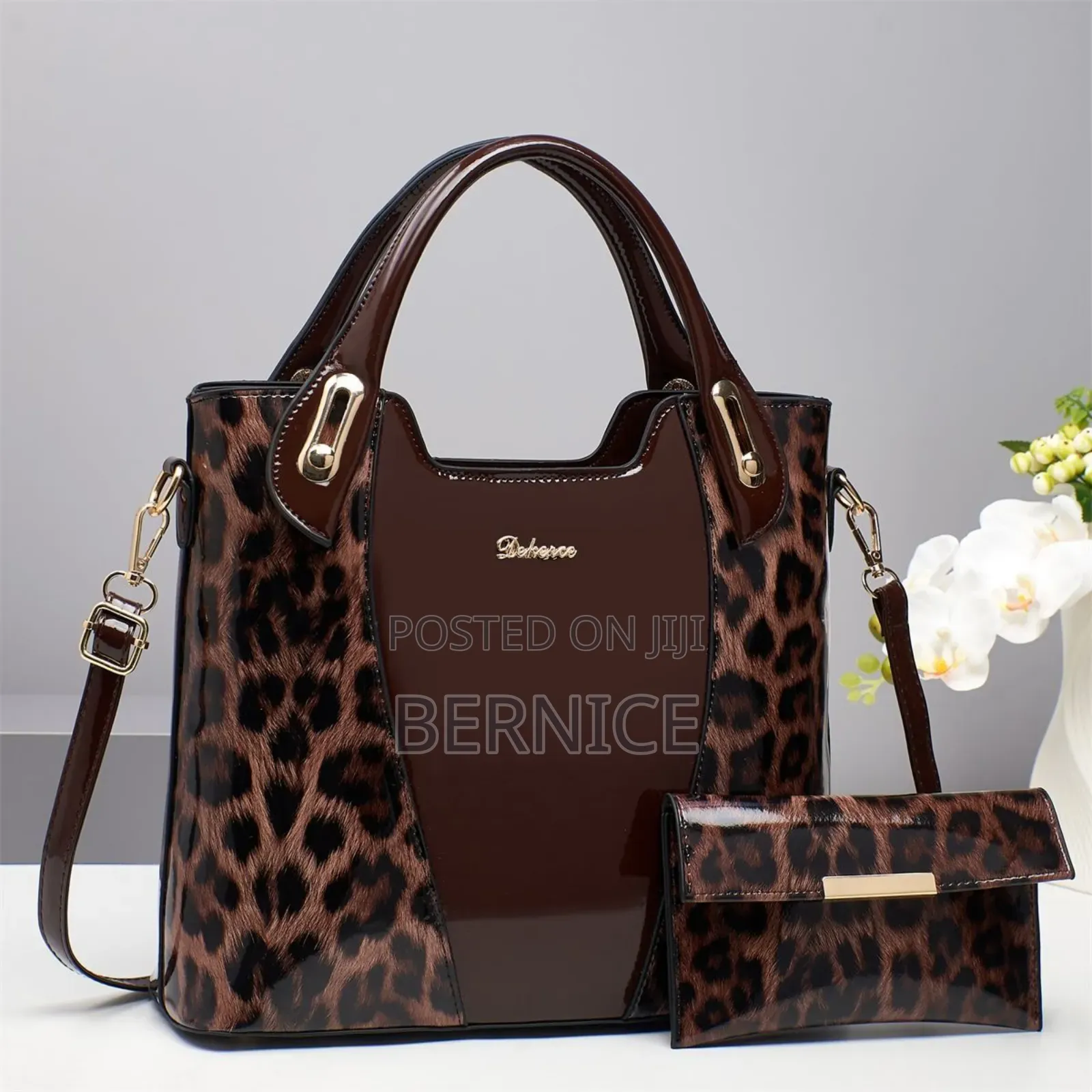 Stylish Leopard Print Handbag With Matching Wallet