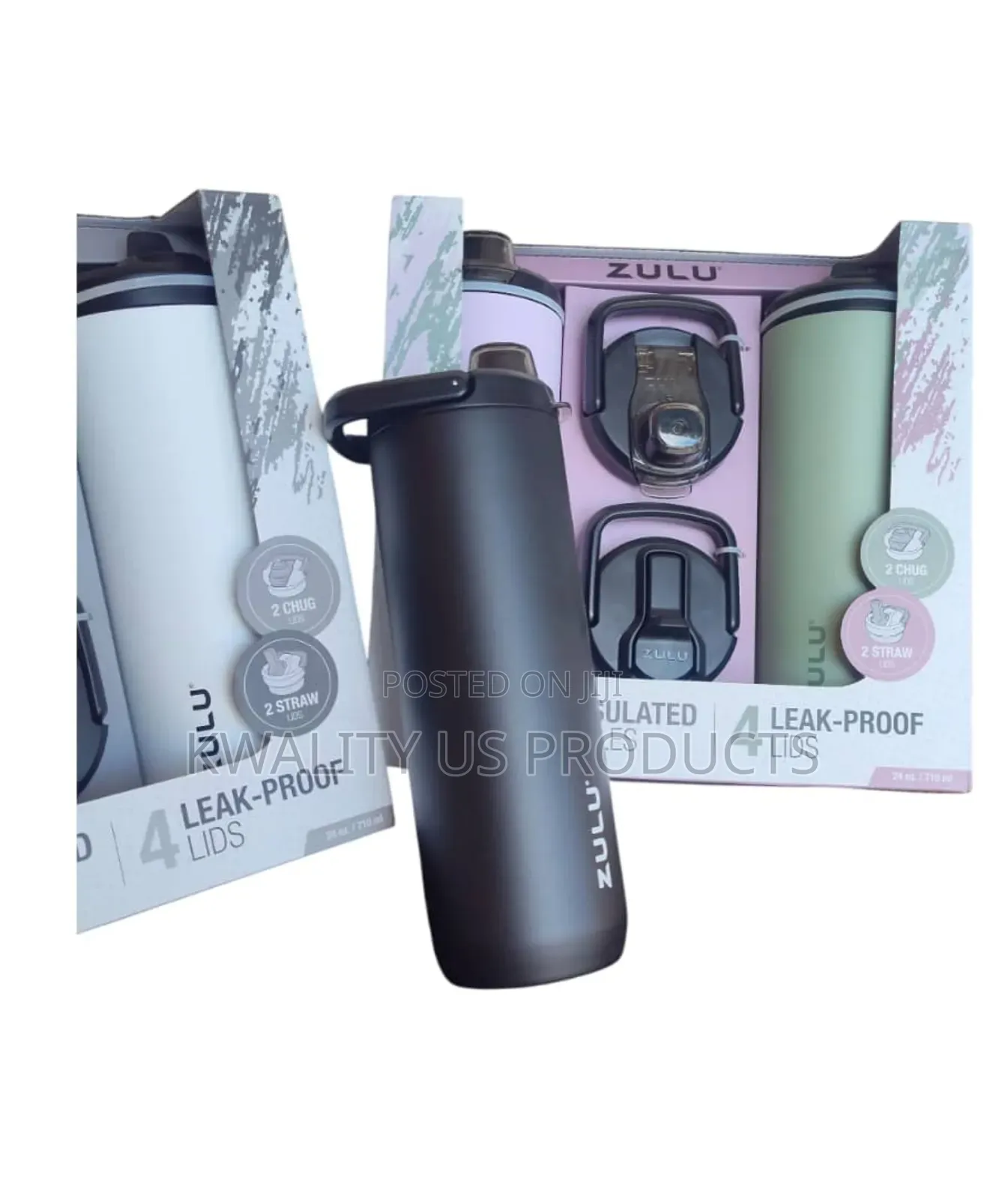 Zulu Vacuum Insulated Water Bottle With 2 Lids - 710ml