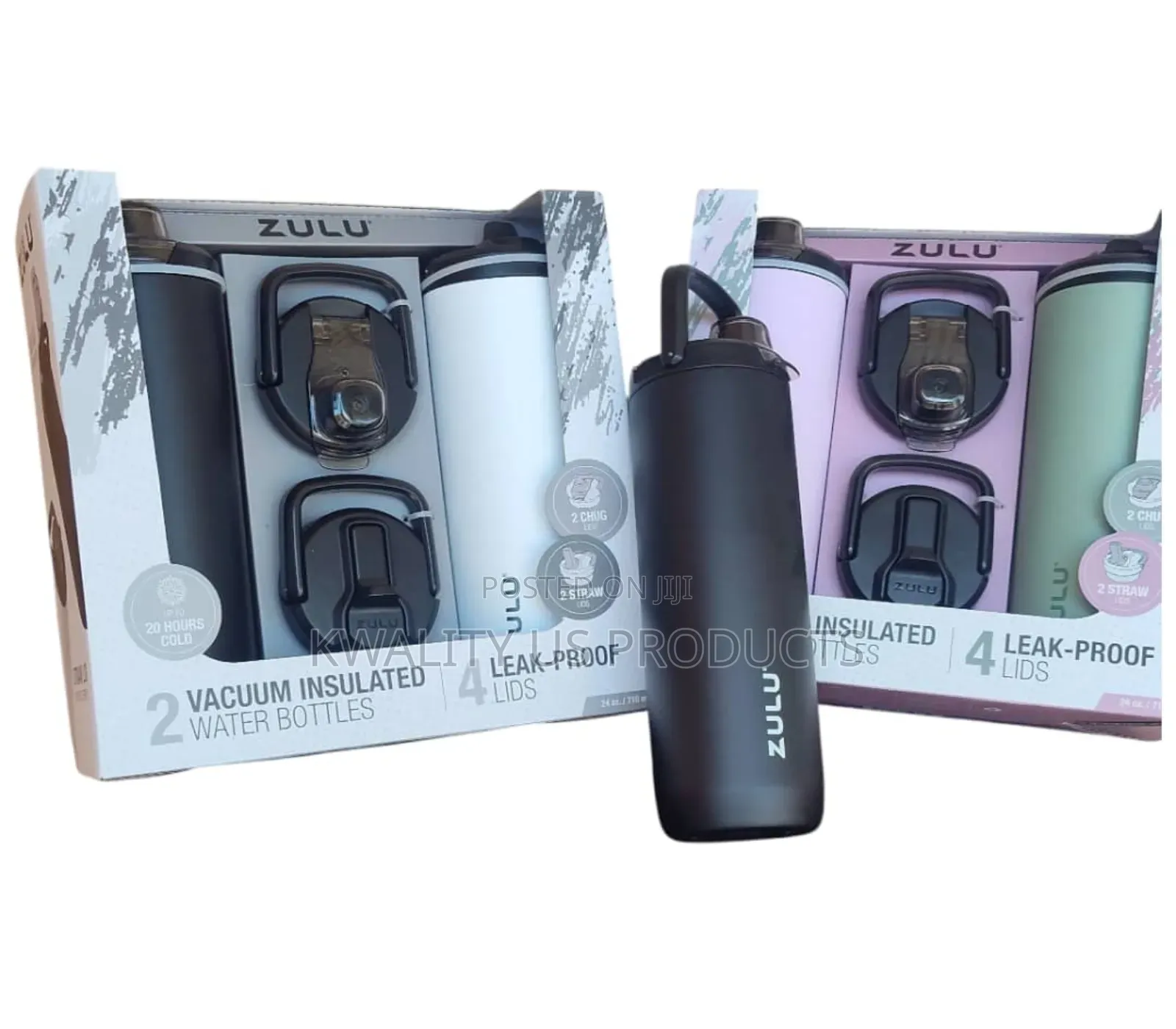 Zulu Vacuum Insulated Water Bottle With 2 Lids - 710ml