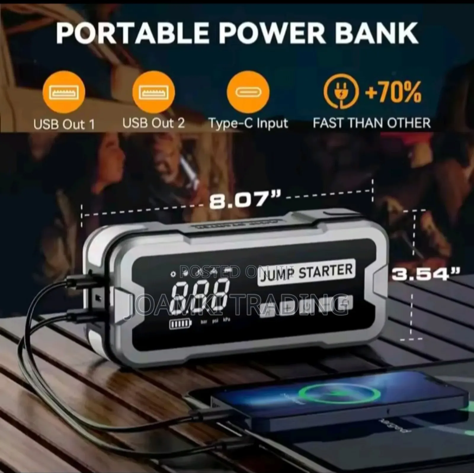 Car Jump Starter With Tyre Inflator, 4000a Peak Current, 24,000mah