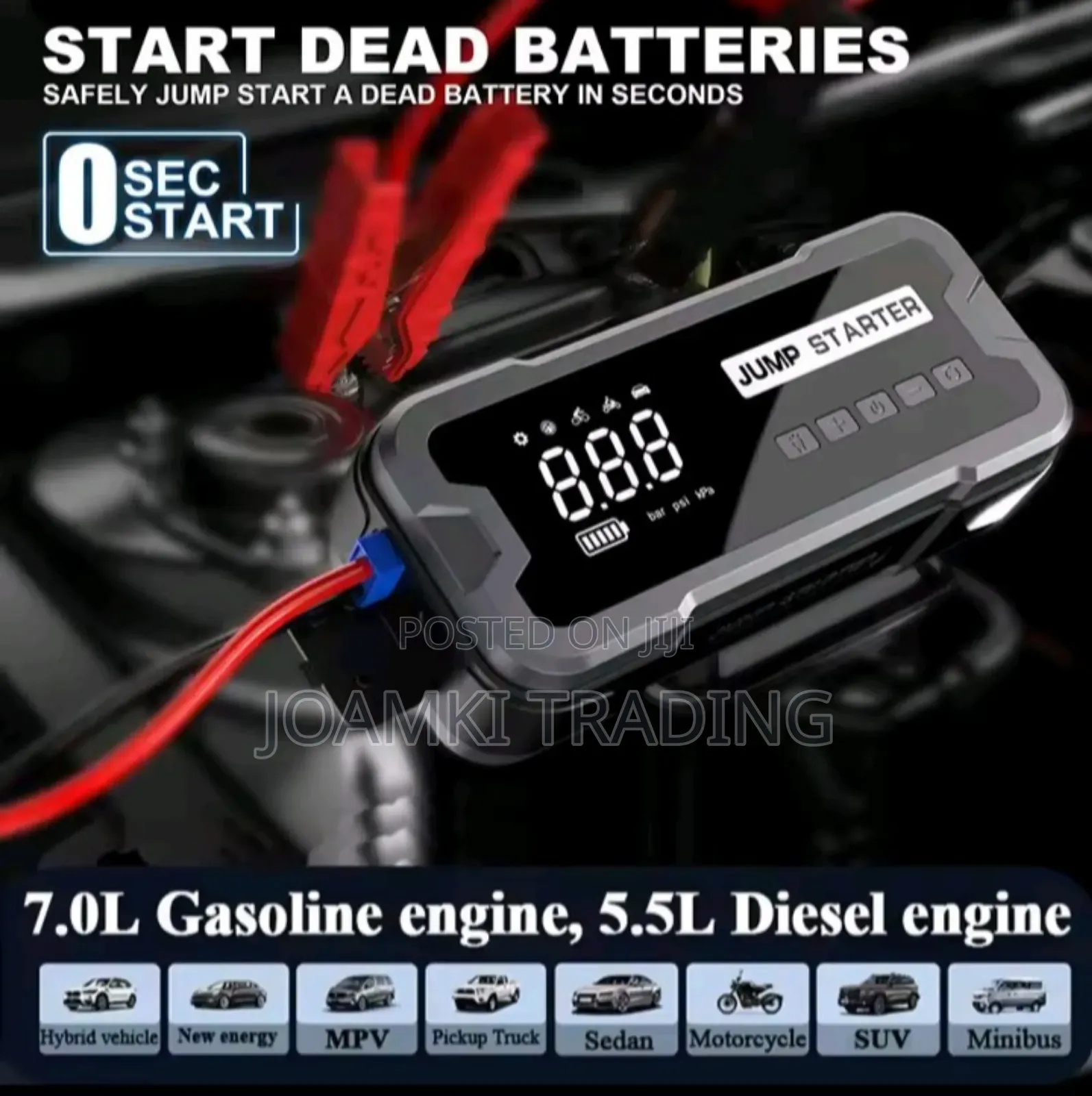 Car Jump Starter With Tyre Inflator, 4000a Peak Current, 24,000mah