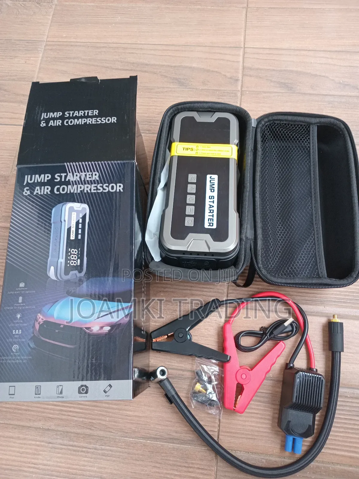 Car Jump Starter With Tyre Inflator, 4000a Peak Current, 24,000mah