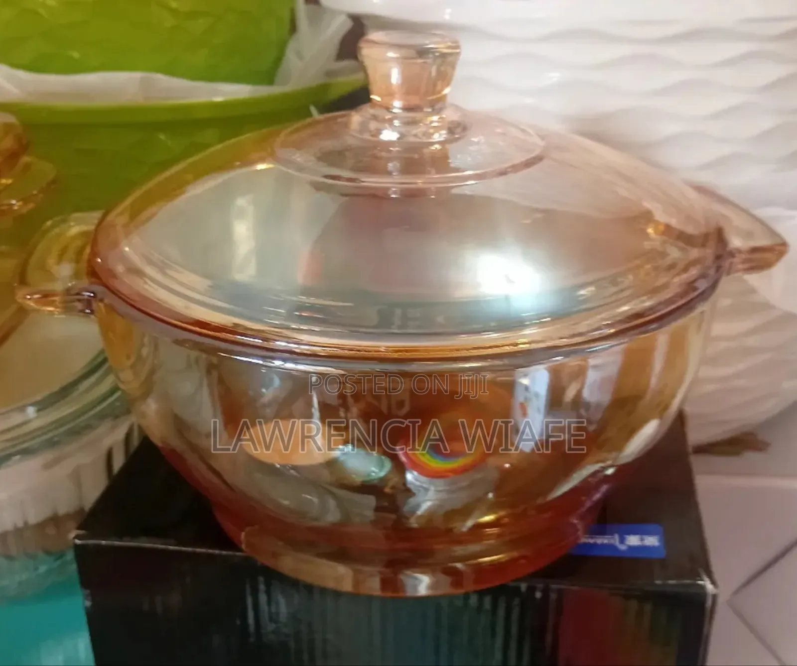 Beautiful Glass Bowl With Glass Lid.