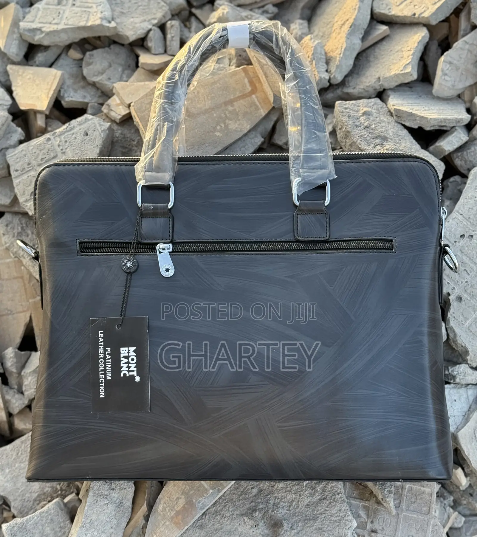 Montblanc All Black Men’S Leather Laptop Briefcase