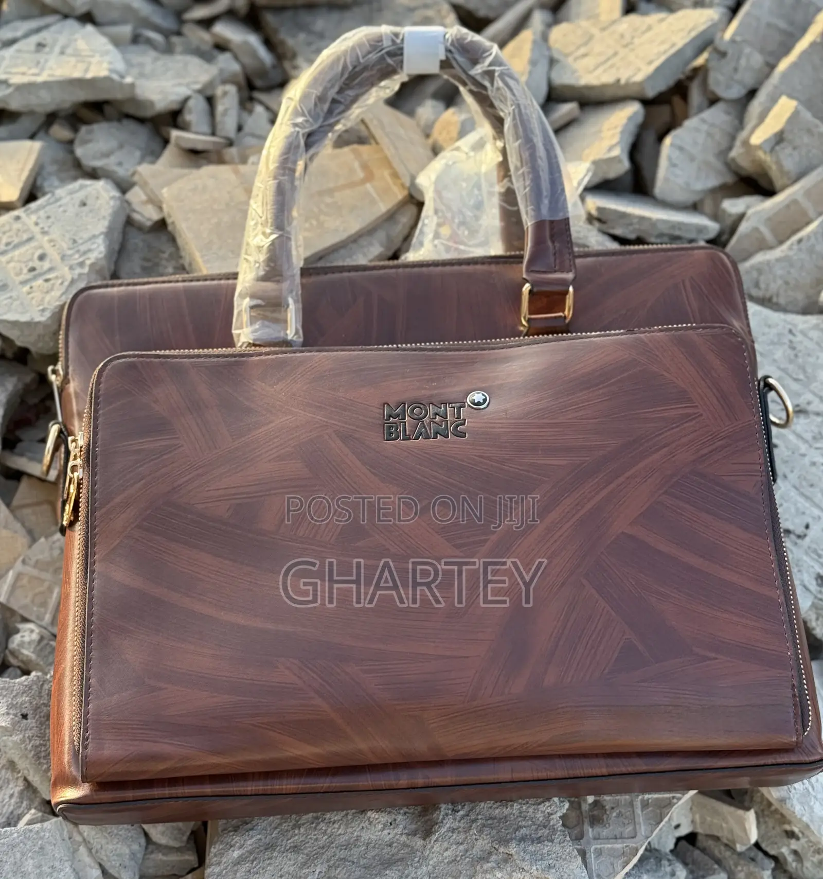 Unique Design Montblanc Leather Briefcase or Laptop Bag Brown