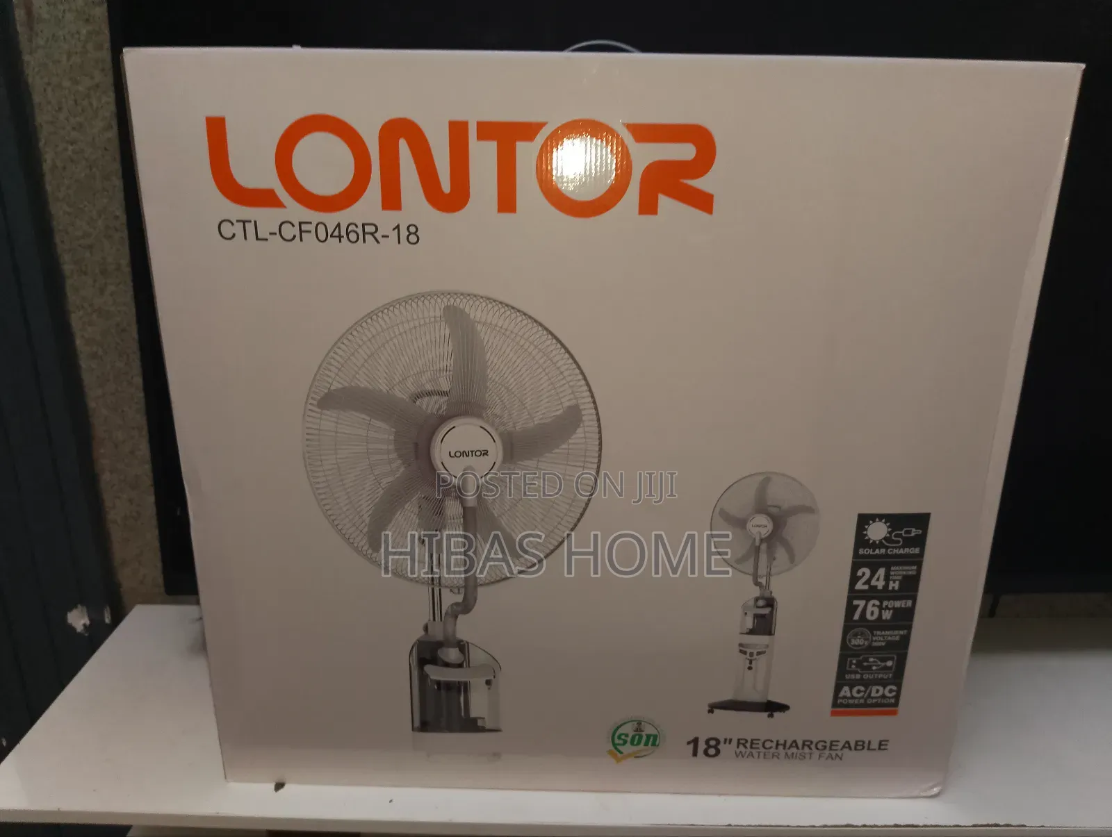 18inches Lontor Rechargeable Fan Solar Powered