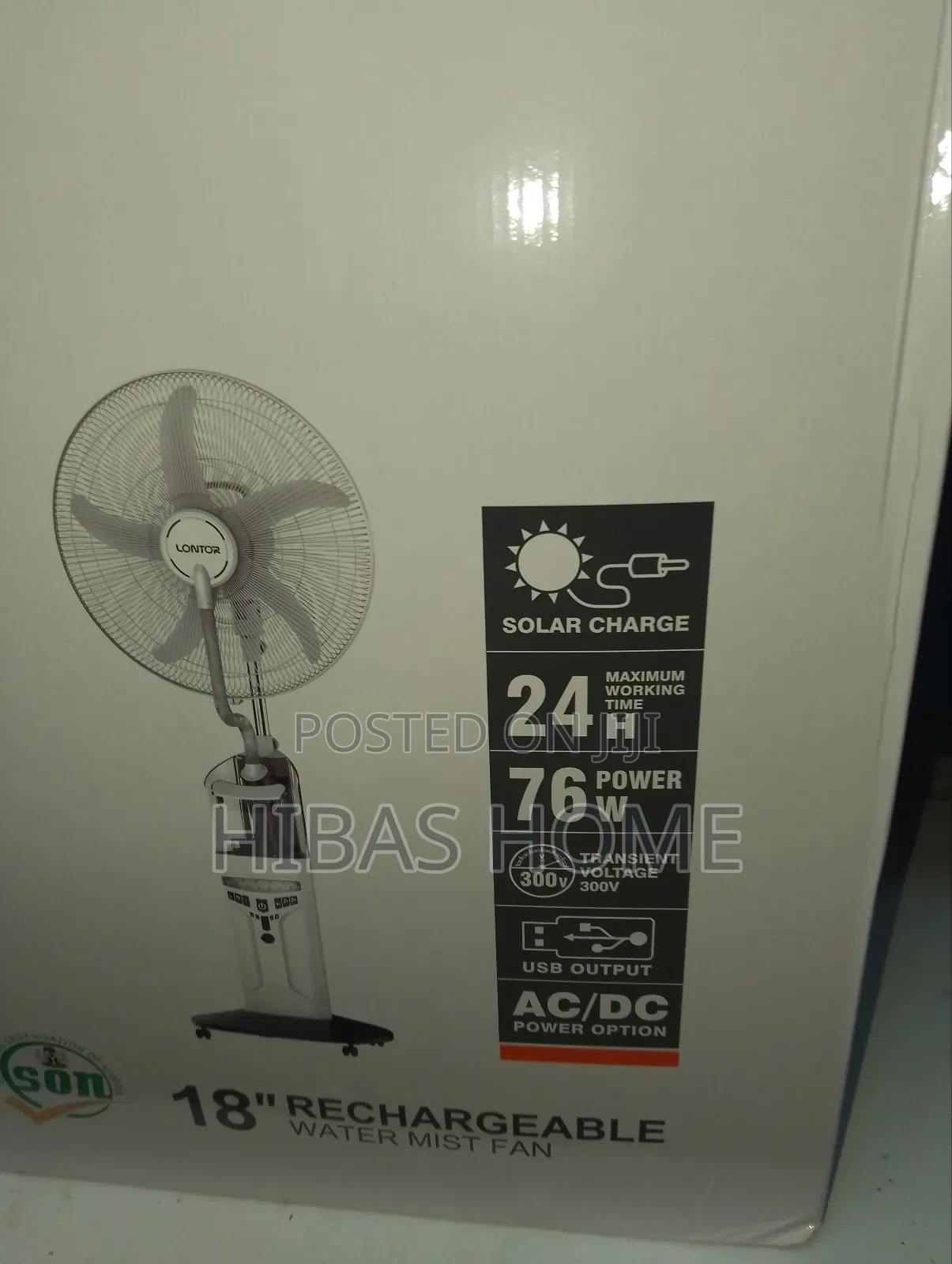 18inches Lontor Rechargeable Fan Solar Powered