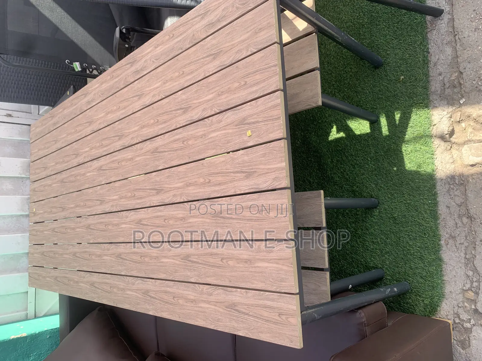 Modern Wood Metal Patio Dining Set – Table With 2 Benches