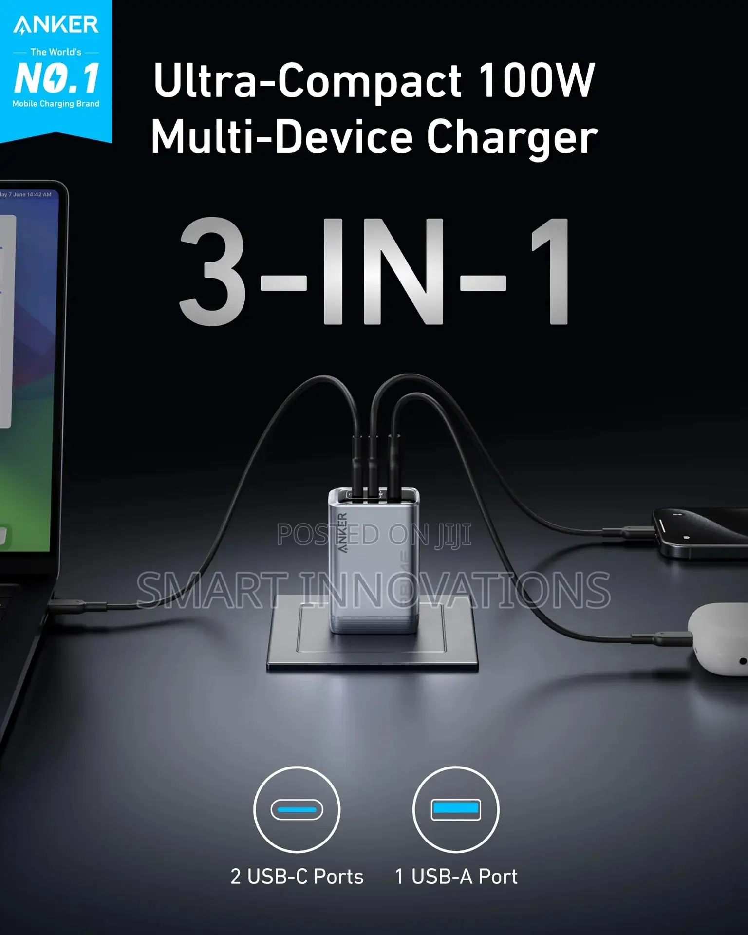 Anker Prime Wall Charger (100w, 3 Ports, Gan)