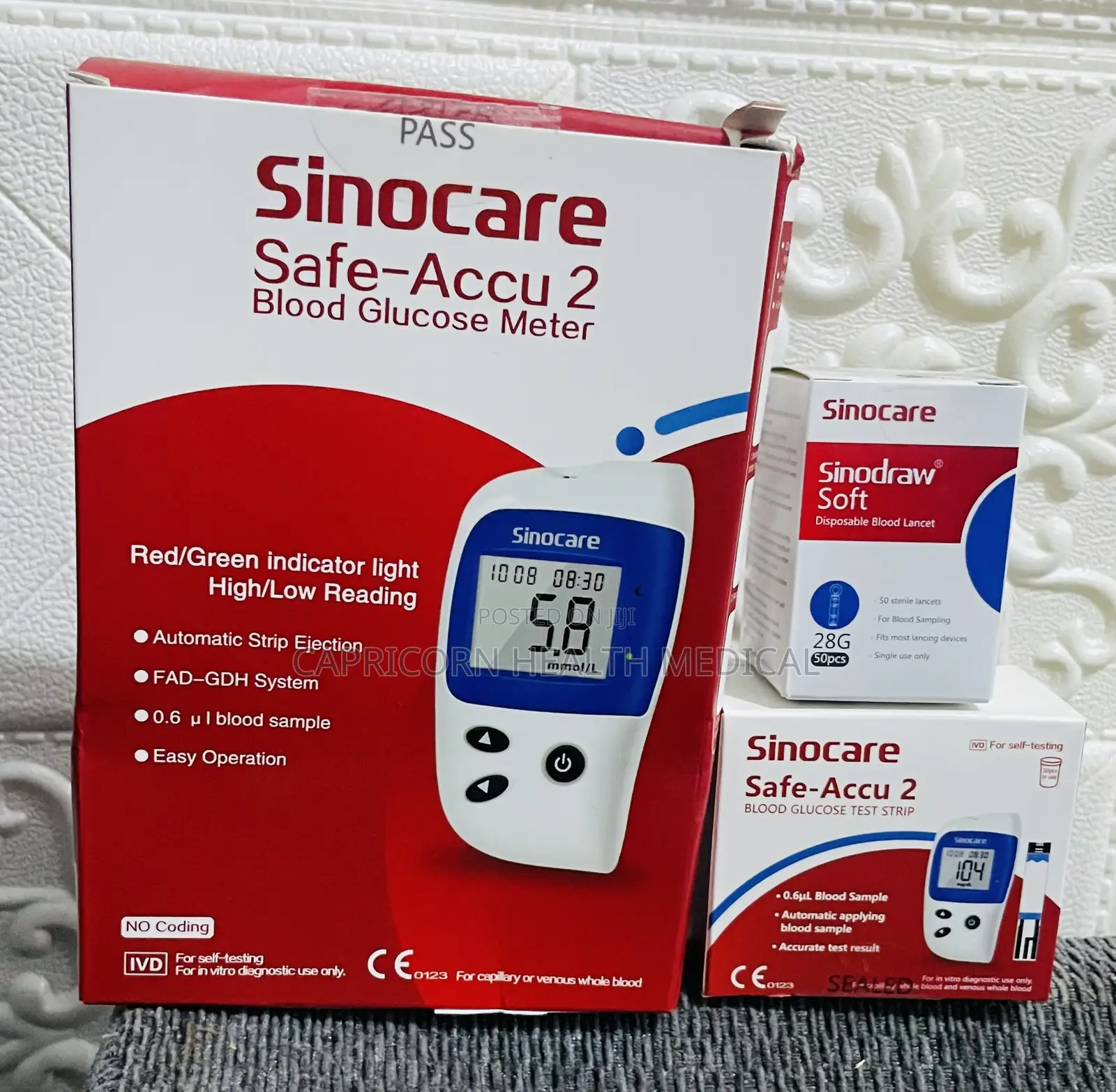 Sinocare Glucometer With 50 Strips/Needle (Blood Sugar Monitor)