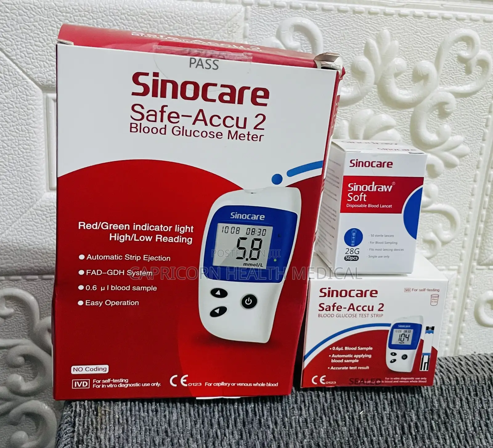 Sinocare Glucometer With 50 Strips/Needle (Blood Sugar Monitor)