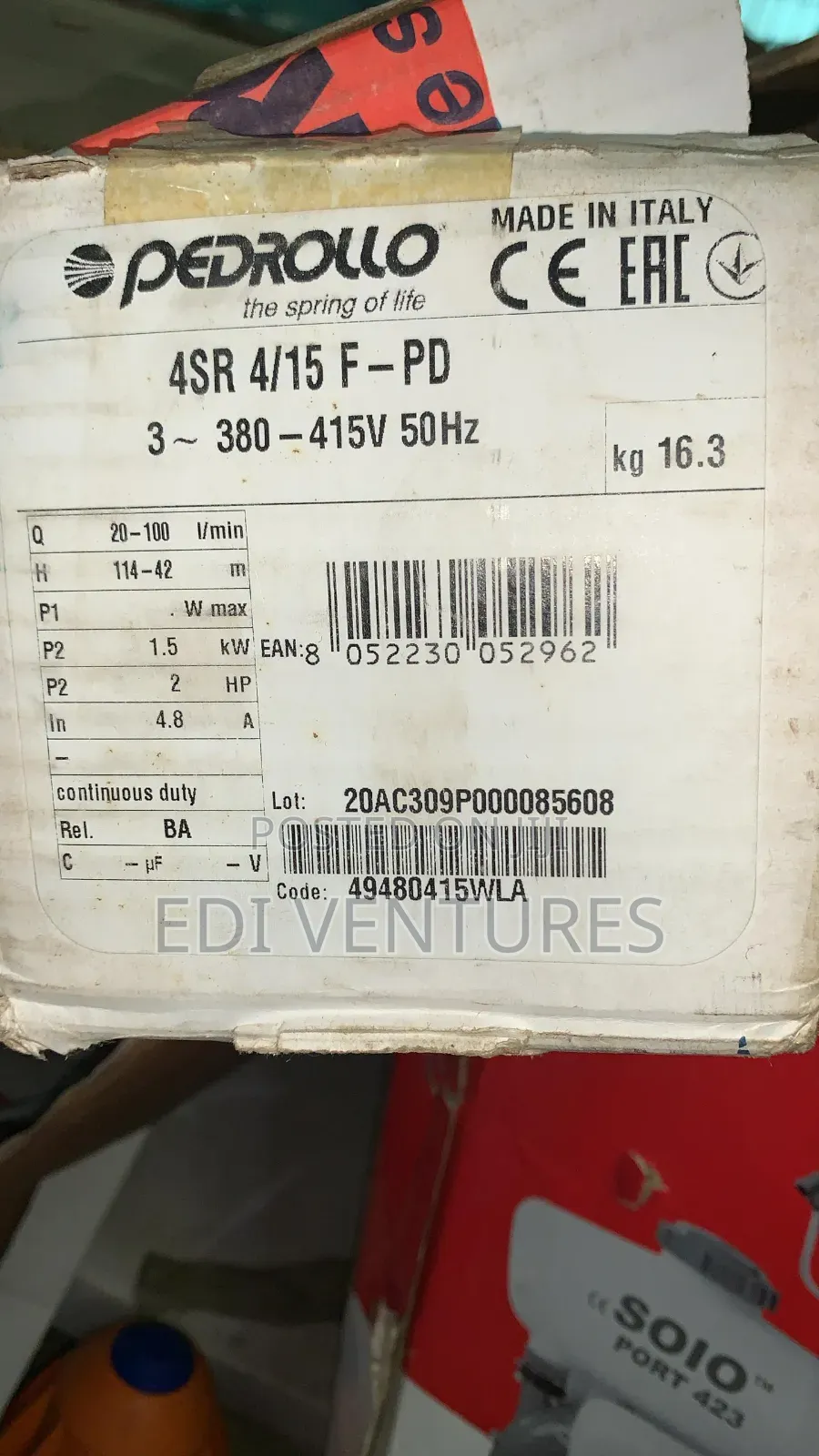 Pedrollo 2hp 3 Phase Borehole Pump