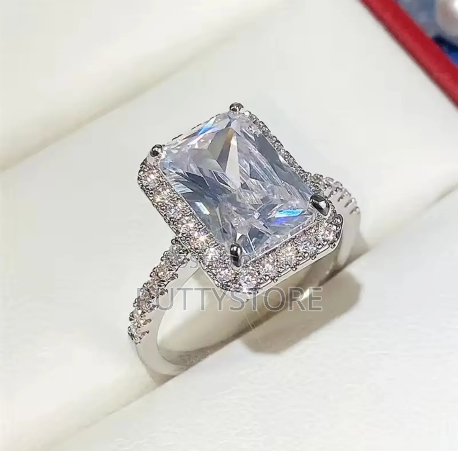 Sparkling Rectangular 925 Sterling Silver Engagement Ring