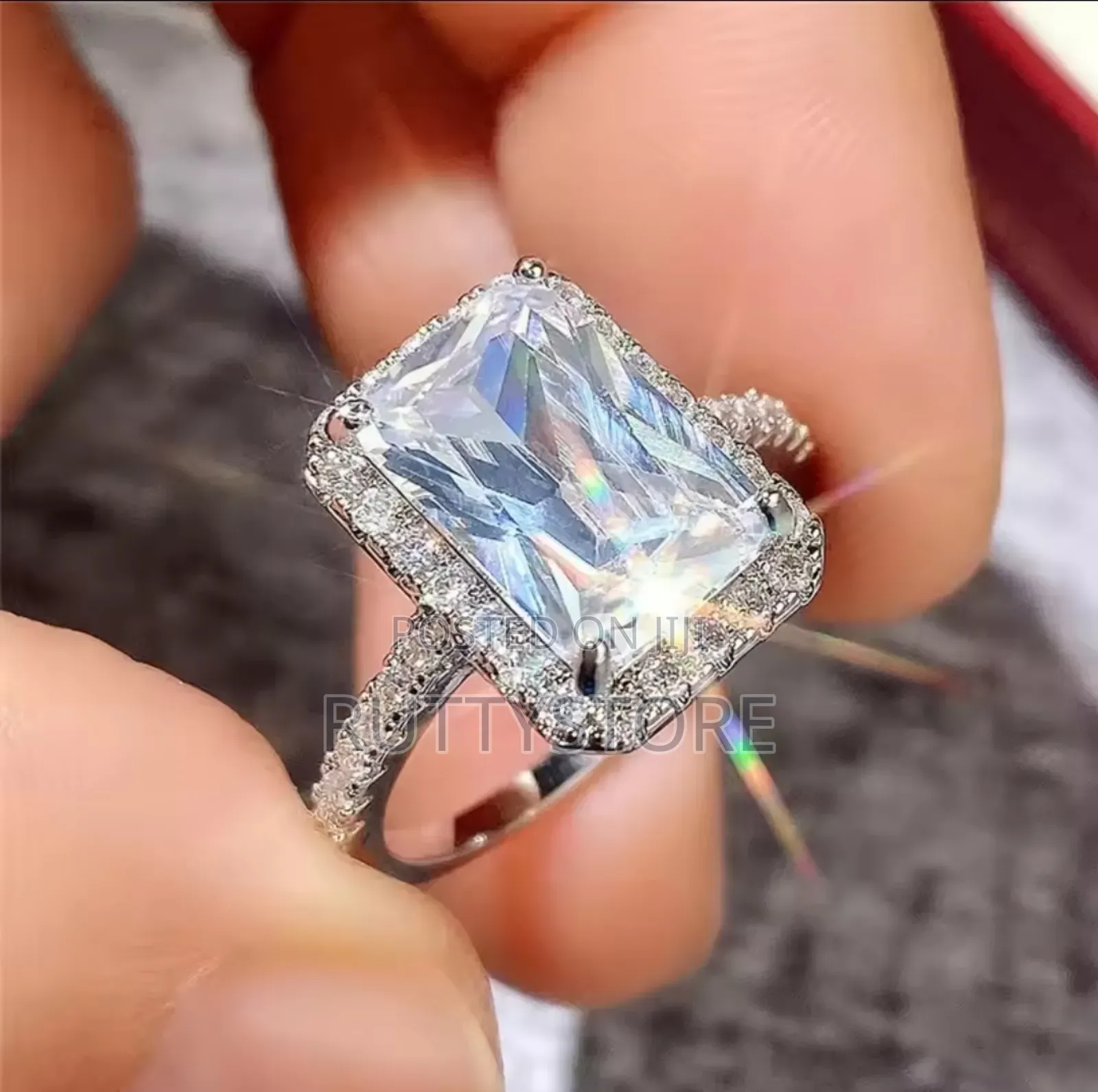 Sparkling Rectangular 925 Sterling Silver Engagement Ring