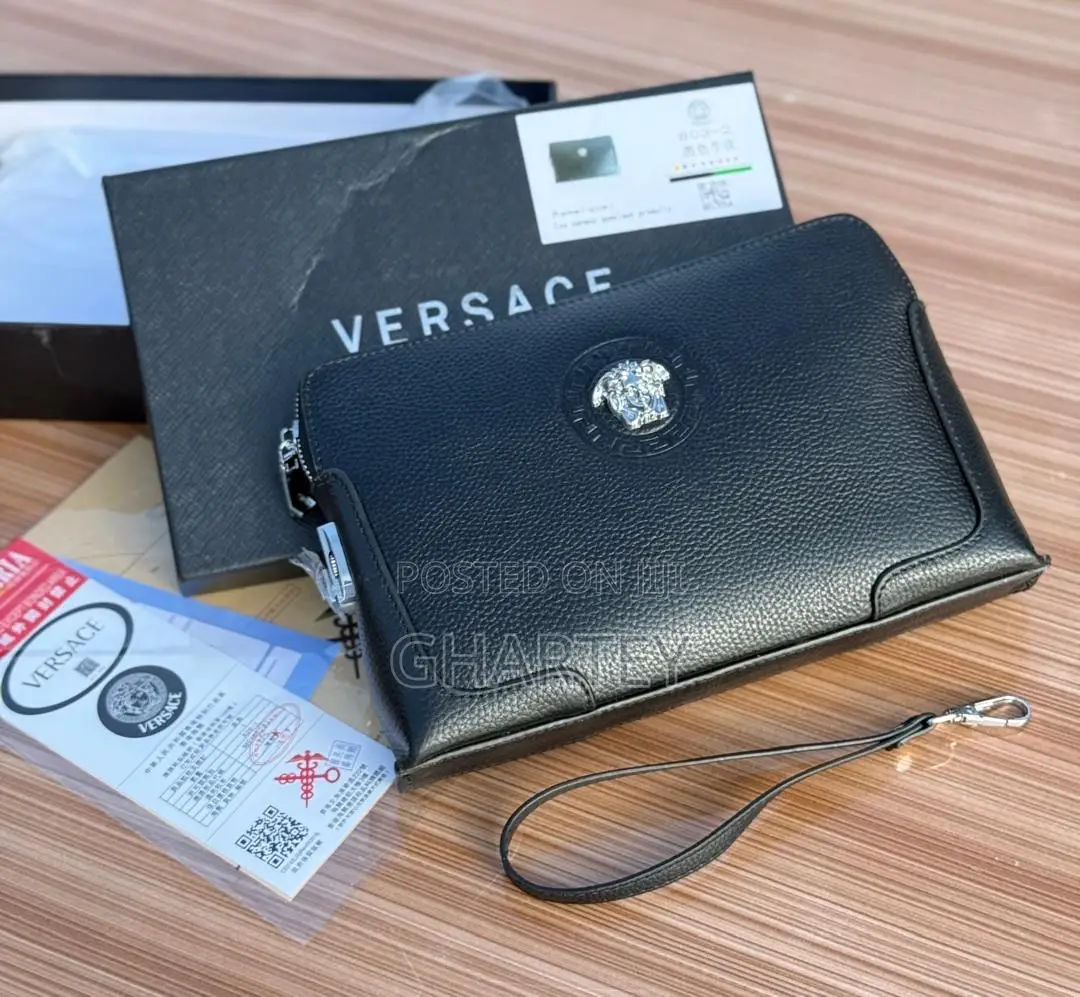 Versace Men’S Black Leather Medusa Clutch Bag