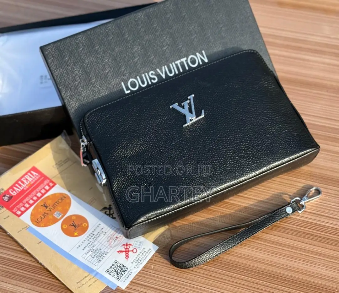 Louis Vuitton All Black Quality Leather Logo Display Clutch Bag