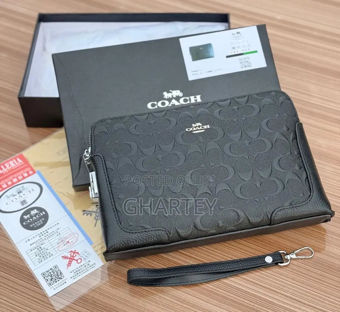 Coach Quality Leather Men’S All Black Clutch Bag