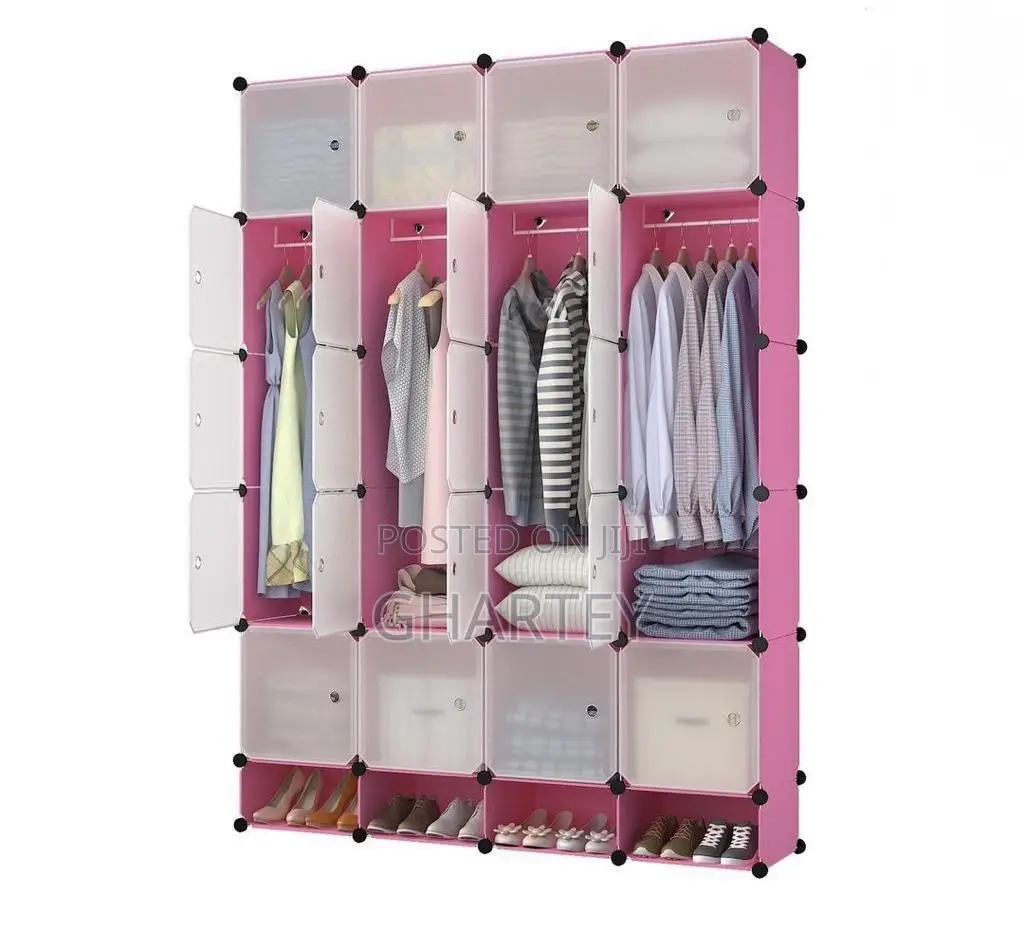 20 Cubes Portable Wardrobe Closet Organizer With Shoe Rack Pink
