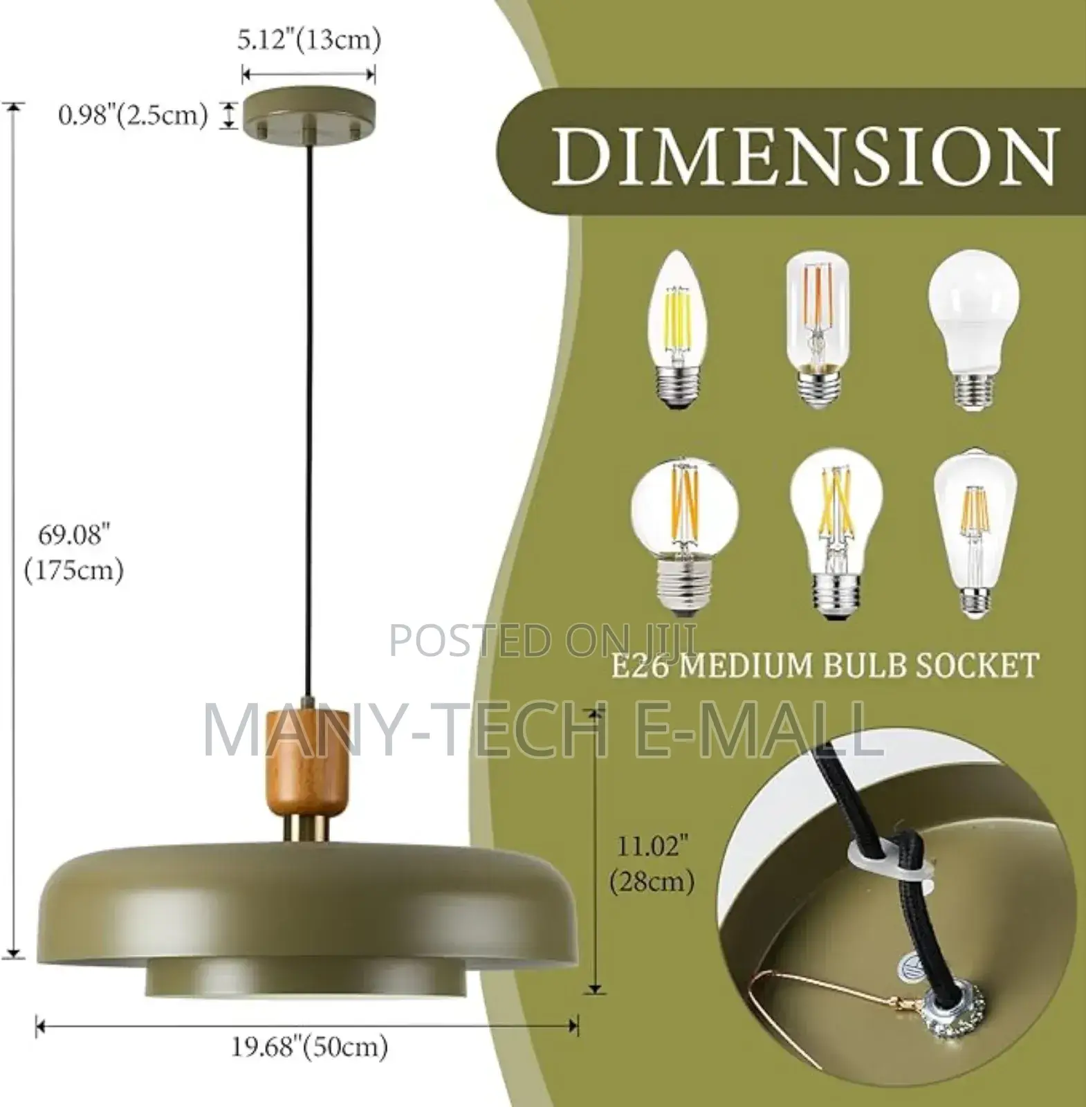 Mid Century Chandelier 19.68 Inch, Natural Wood and Brass