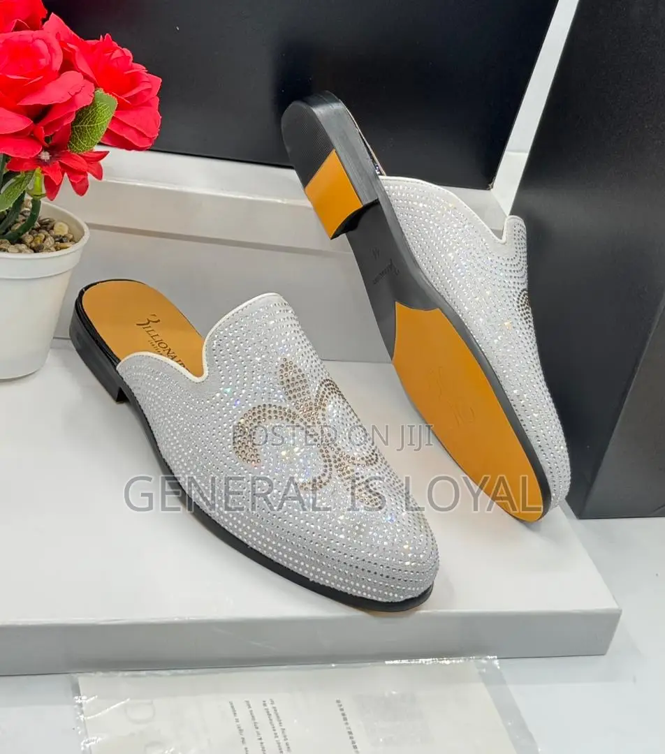 Billionaire White Rhinestone Men Slippers