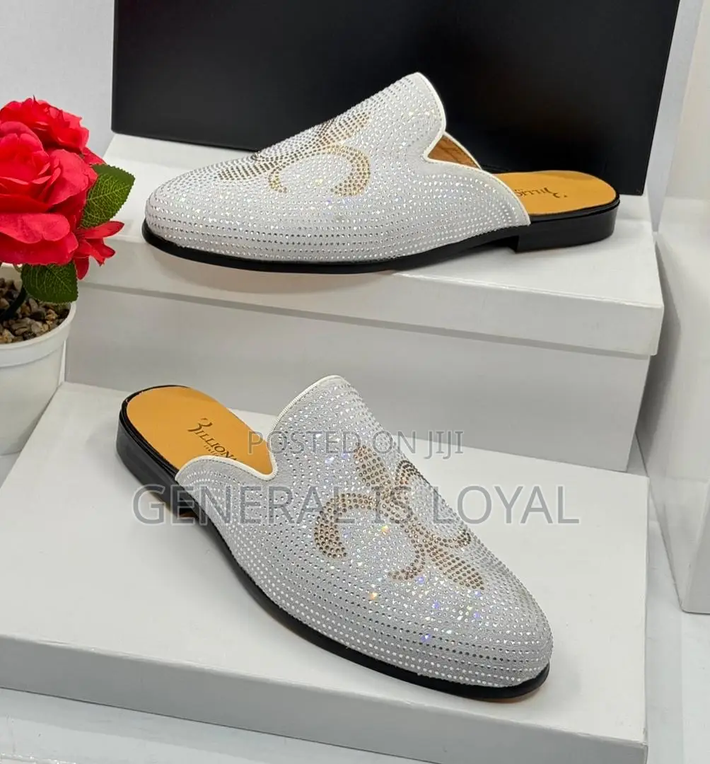 Billionaire White Rhinestone Men Slippers