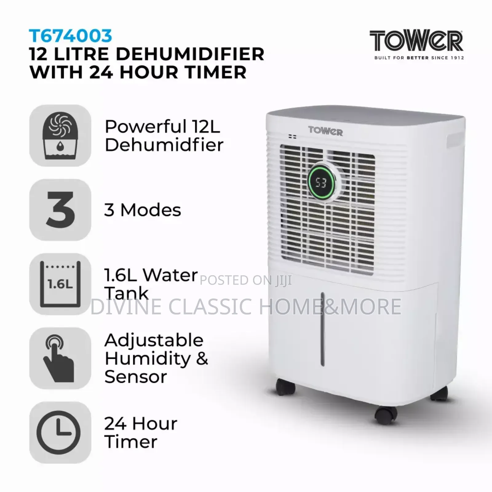 Tower 12litre Dehumidifier With 24-Hour Timer