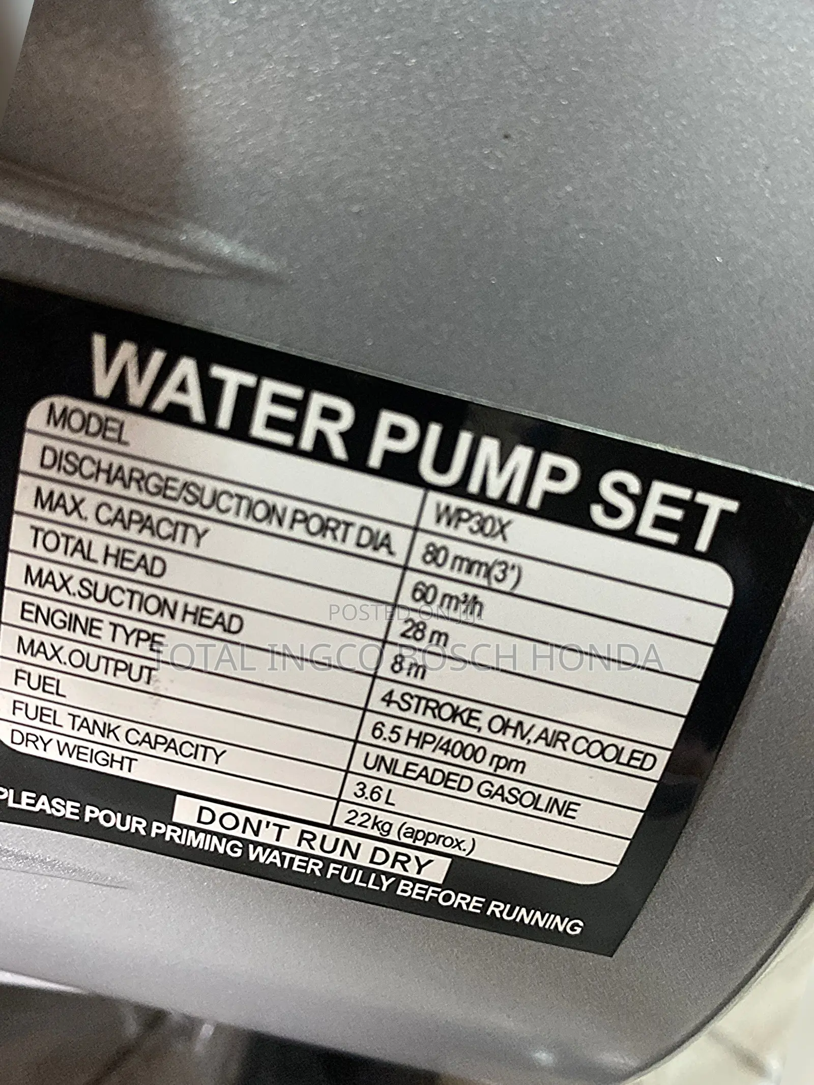 Water Pump Honda 6.5water Pumping Machine With Accessories