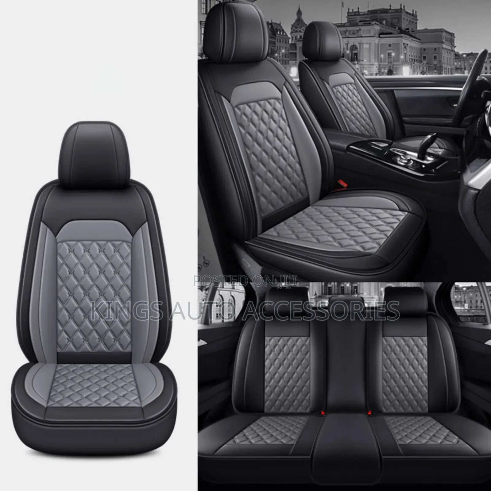 Gray and Black Foreign Leather Car Seat Cushion