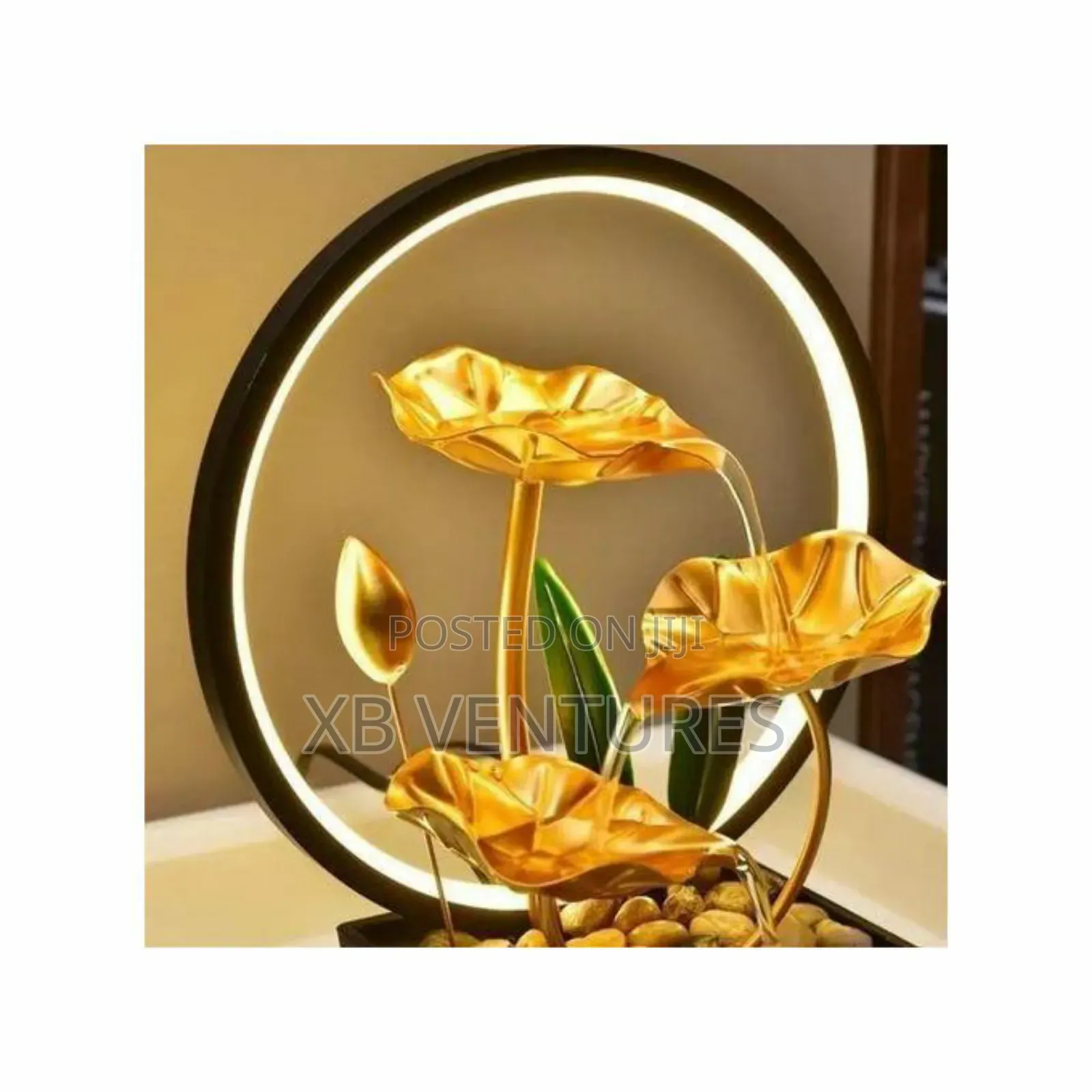 Usb Powered Tabletop Fountain With Natural Rocks and Led Light Ring
