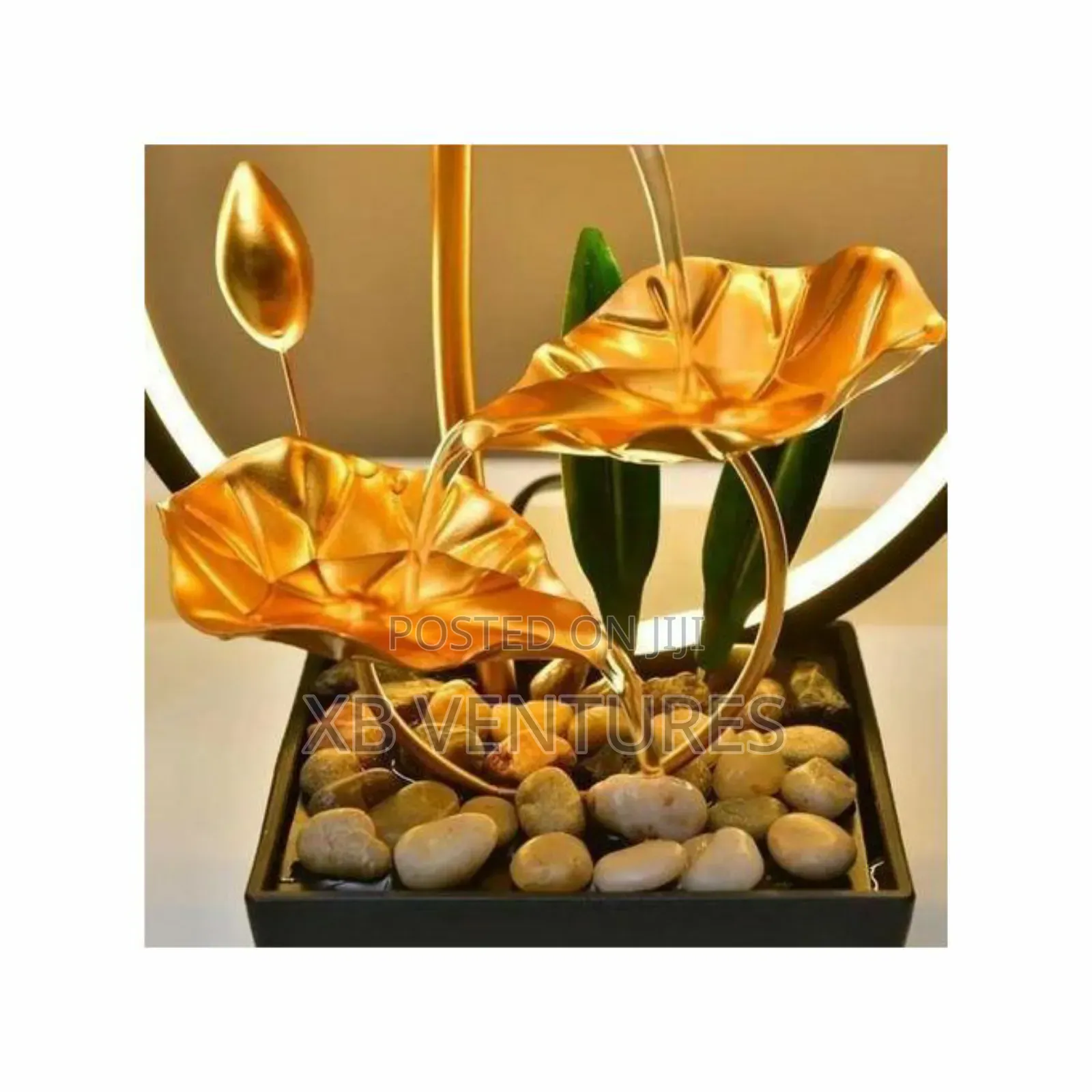 Usb Powered Tabletop Fountain With Natural Rocks and Led Light Ring