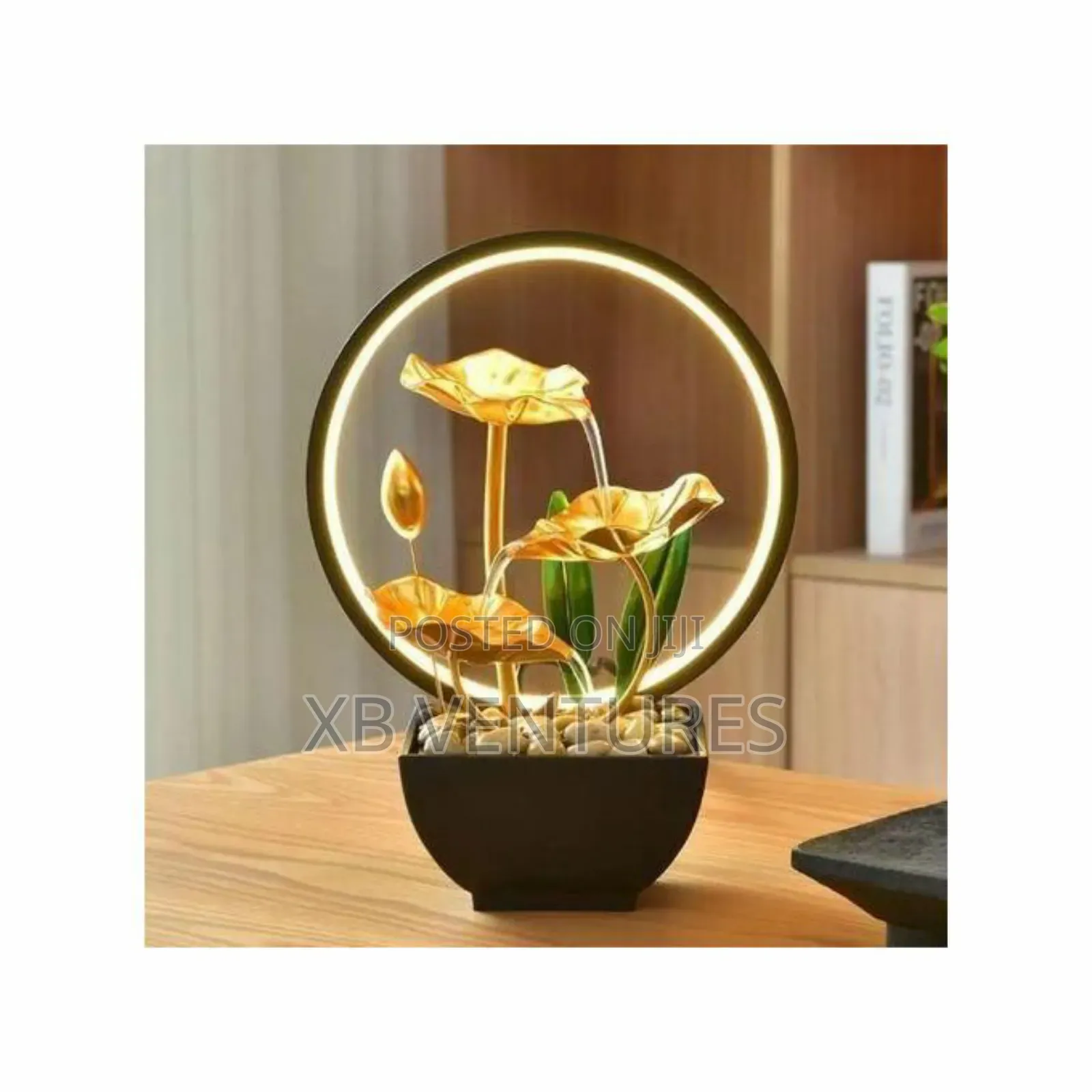 Usb Powered Tabletop Fountain With Natural Rocks and Led Light Ring