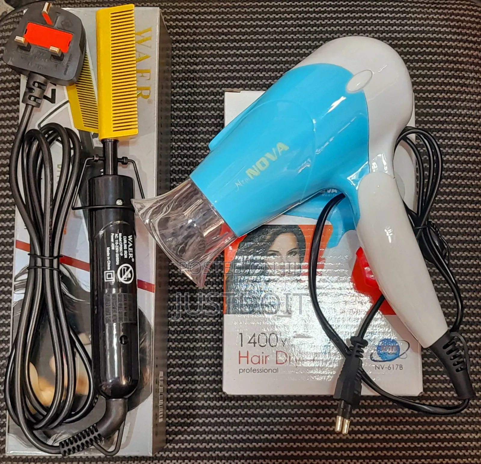 Hot Comb and Blue Hair Dryer Package.