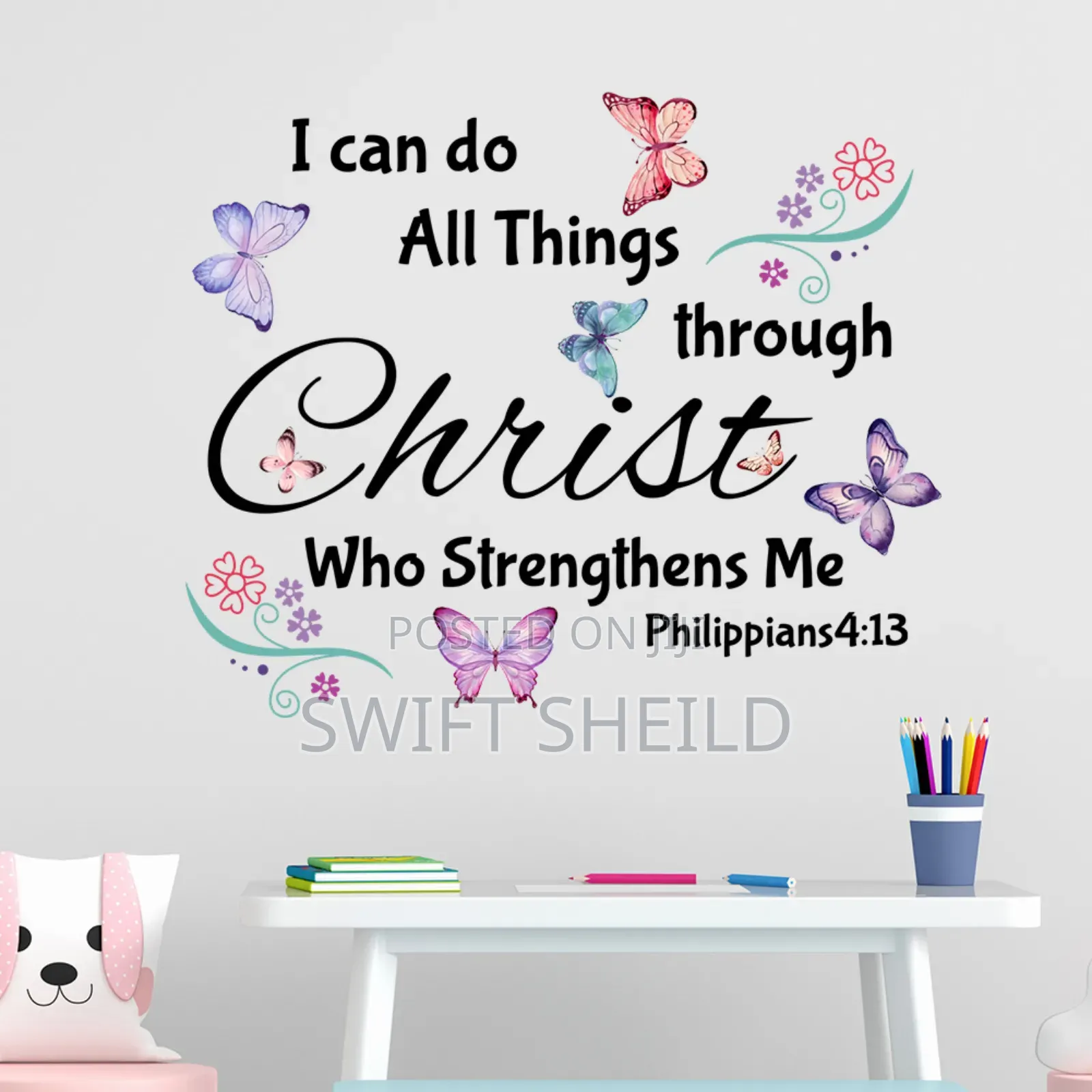 Philippians 4:13 Wall Room Butterfly Decor Sticker