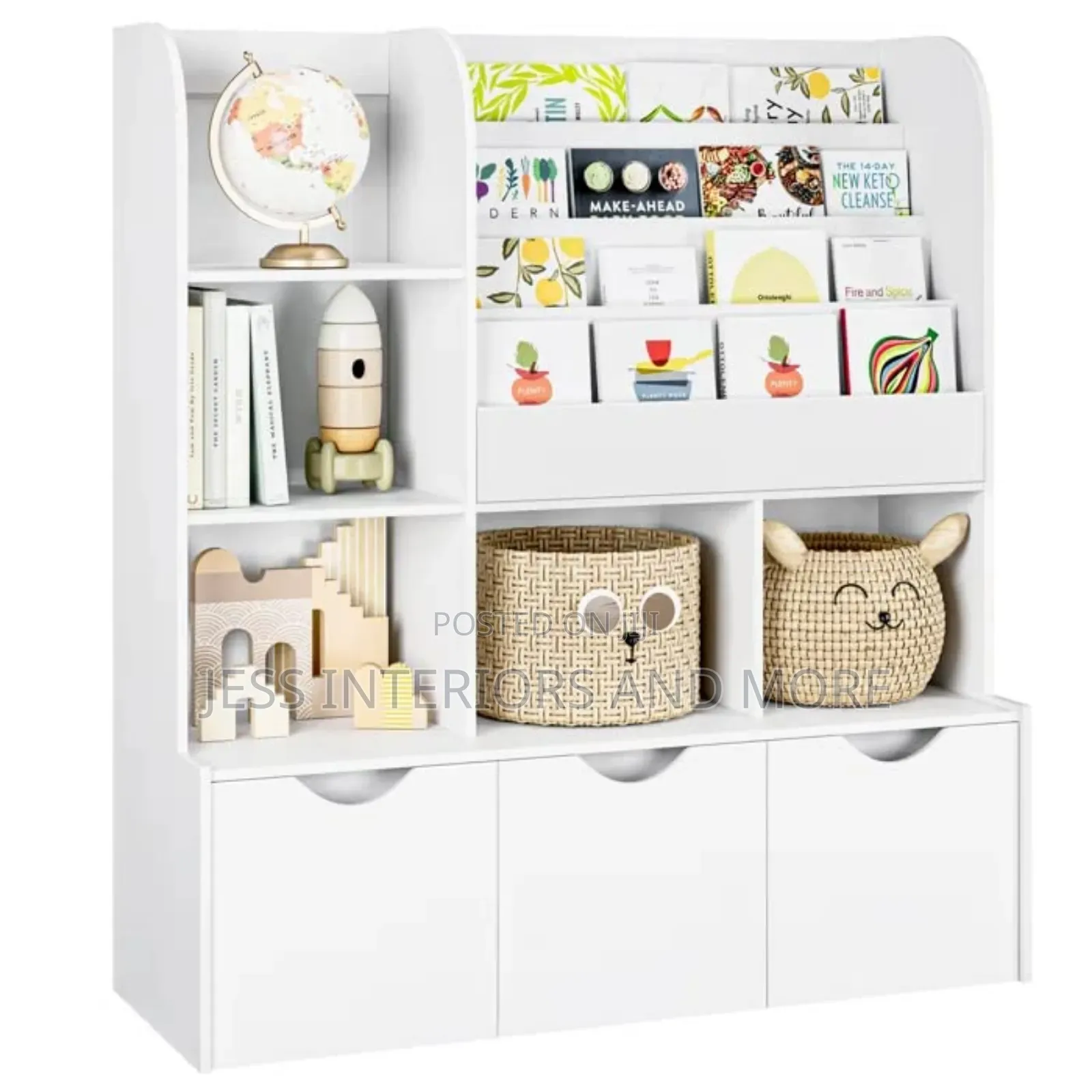 Bookshelf for Nursery Playroom With 3 Removable Bins