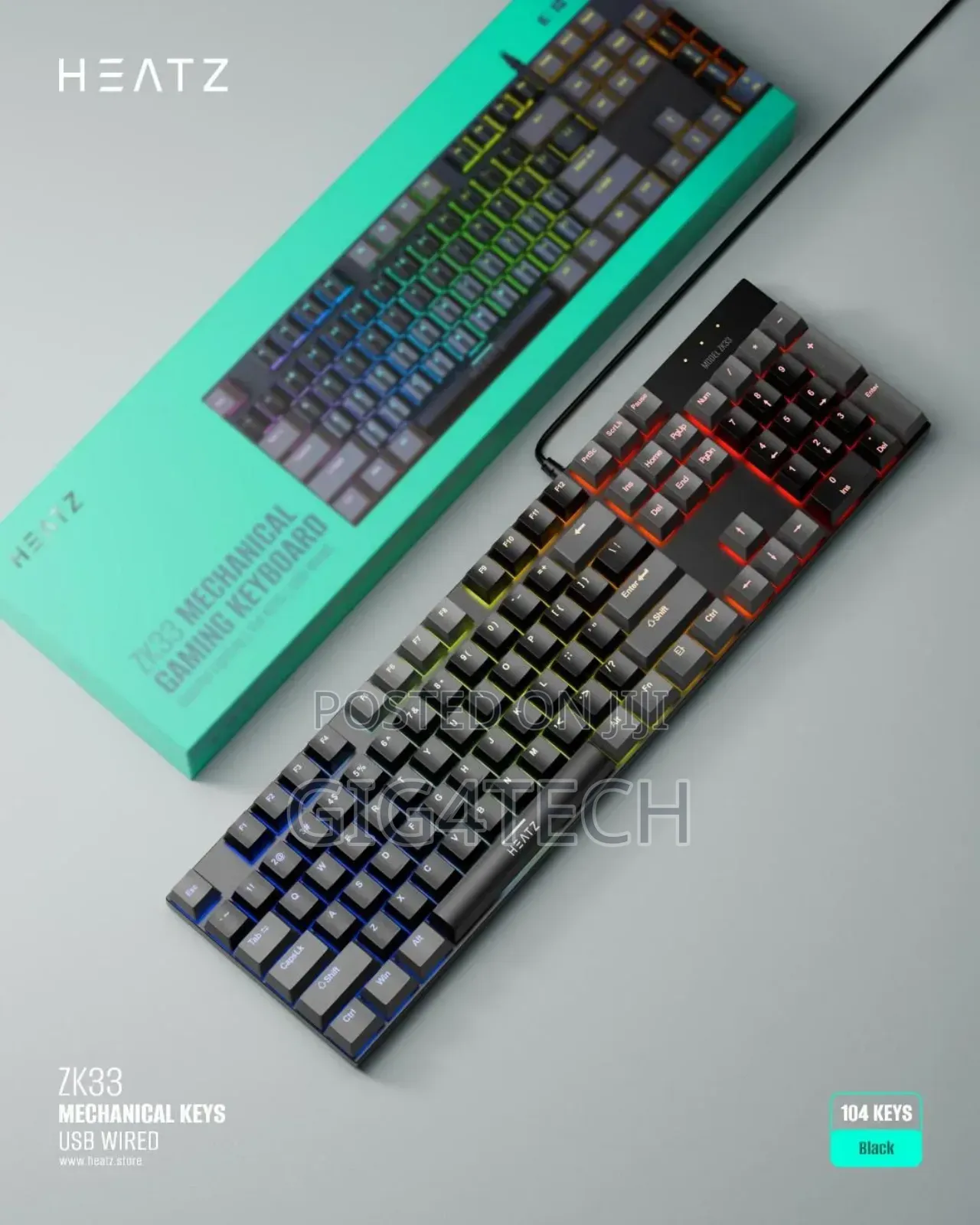 Heatz Zk33 RGB Mechanical Gaming Keyboard Usb Wired 104 Keys