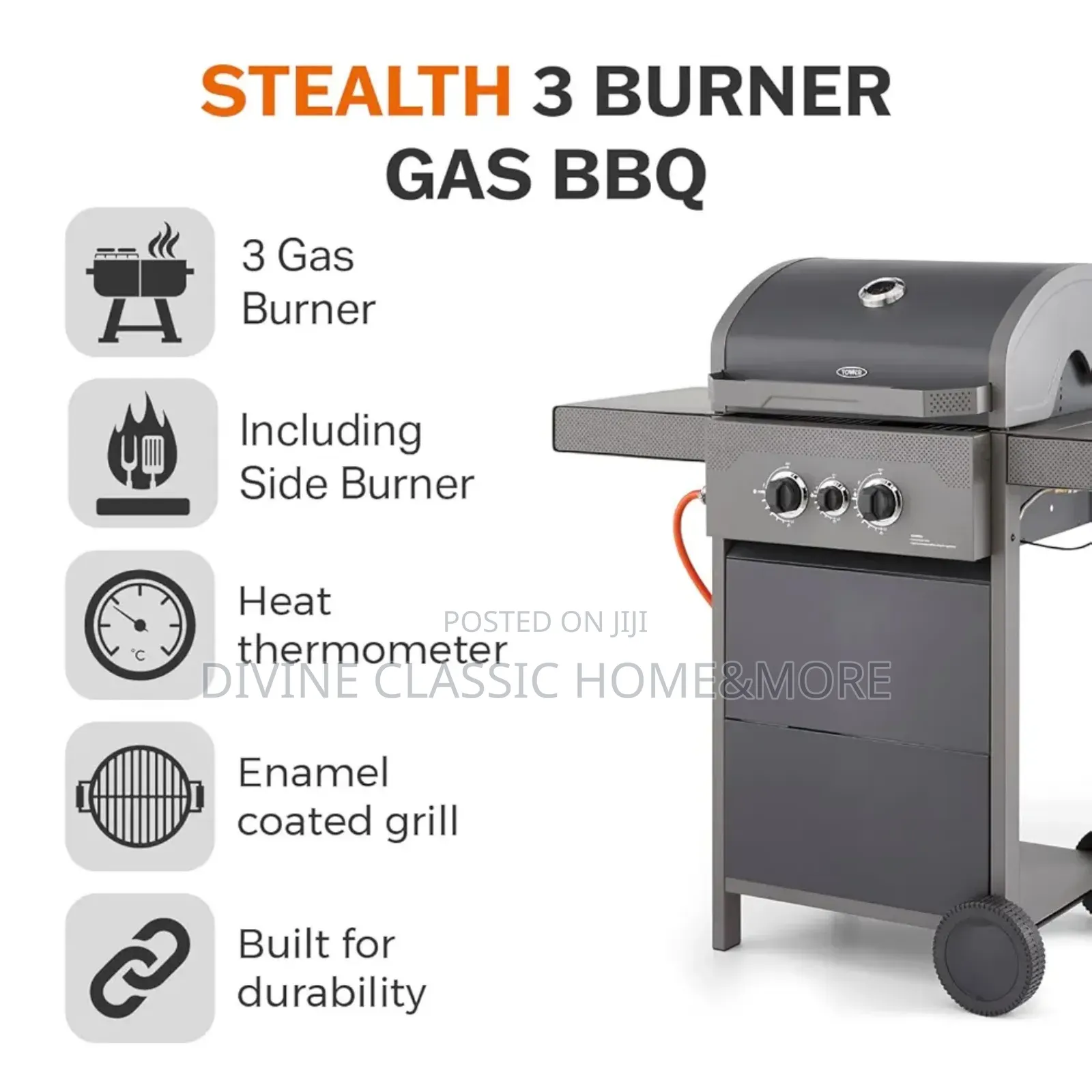 Tower Stealth 3 Burner 2+1 Gas Bbq, Including Side Burner