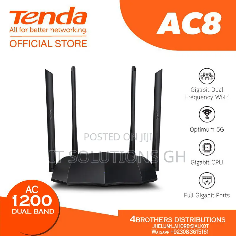 Tenda Ac8 Ac1200 Dual-Band Gigabit Wireless Router