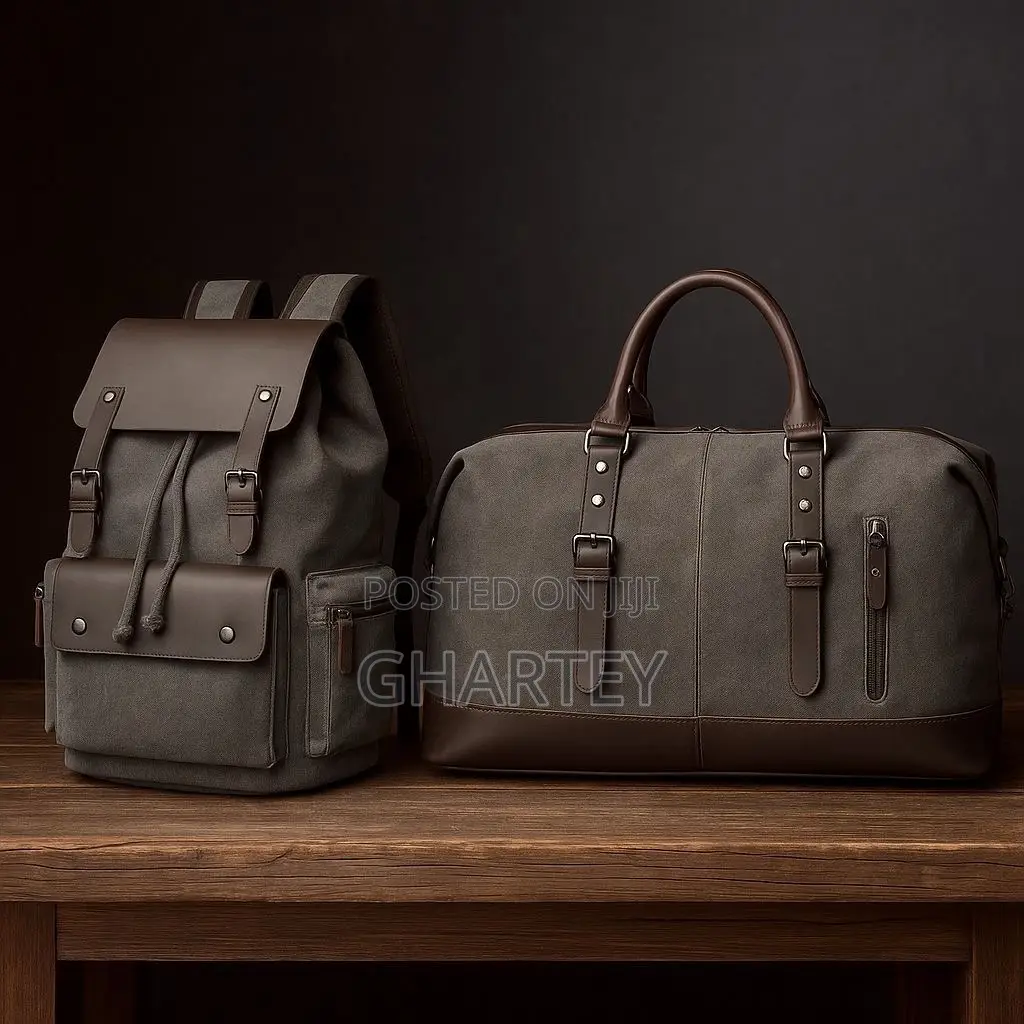 Vintage Canvas Leather Travel Set – Backpack + Duffel Bag Gray