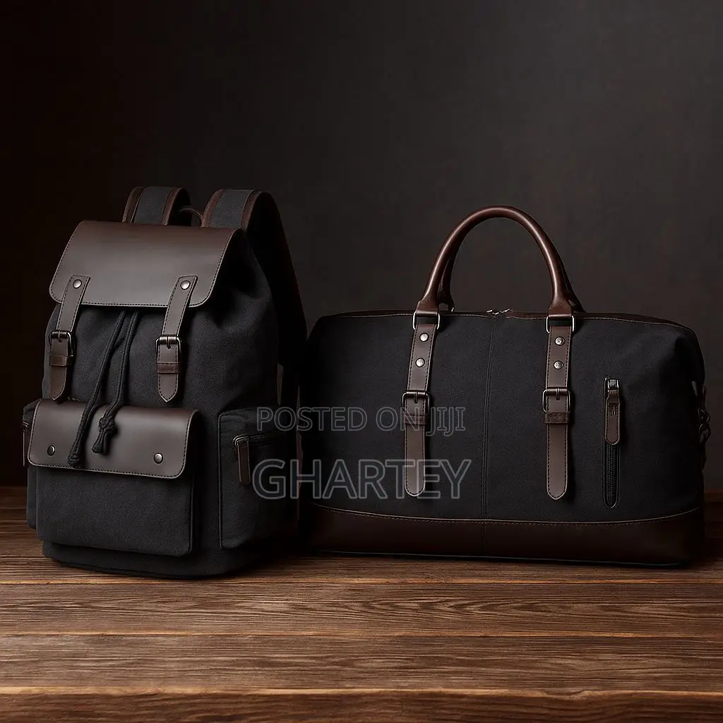 Vintage Canvas Leather Travel Set – Backpack + Duffel Bag - Black
