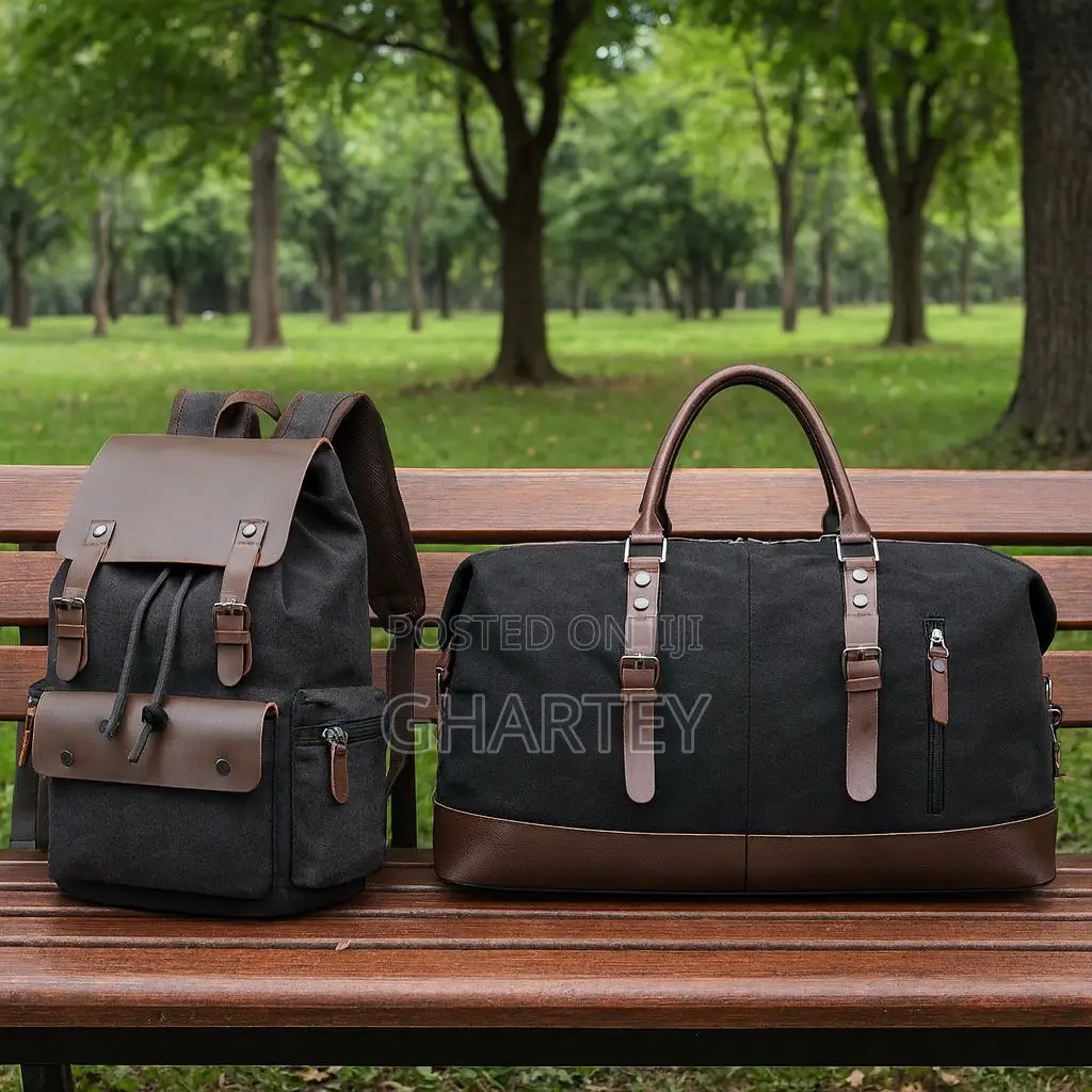 Vintage Canvas Leather Travel Set – Backpack + Duffel Bag - Black