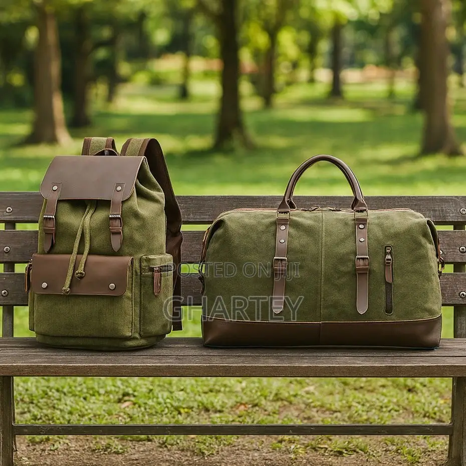 Vintage Canvas Leather Travel Set – Backpack + Duffel Bag Green