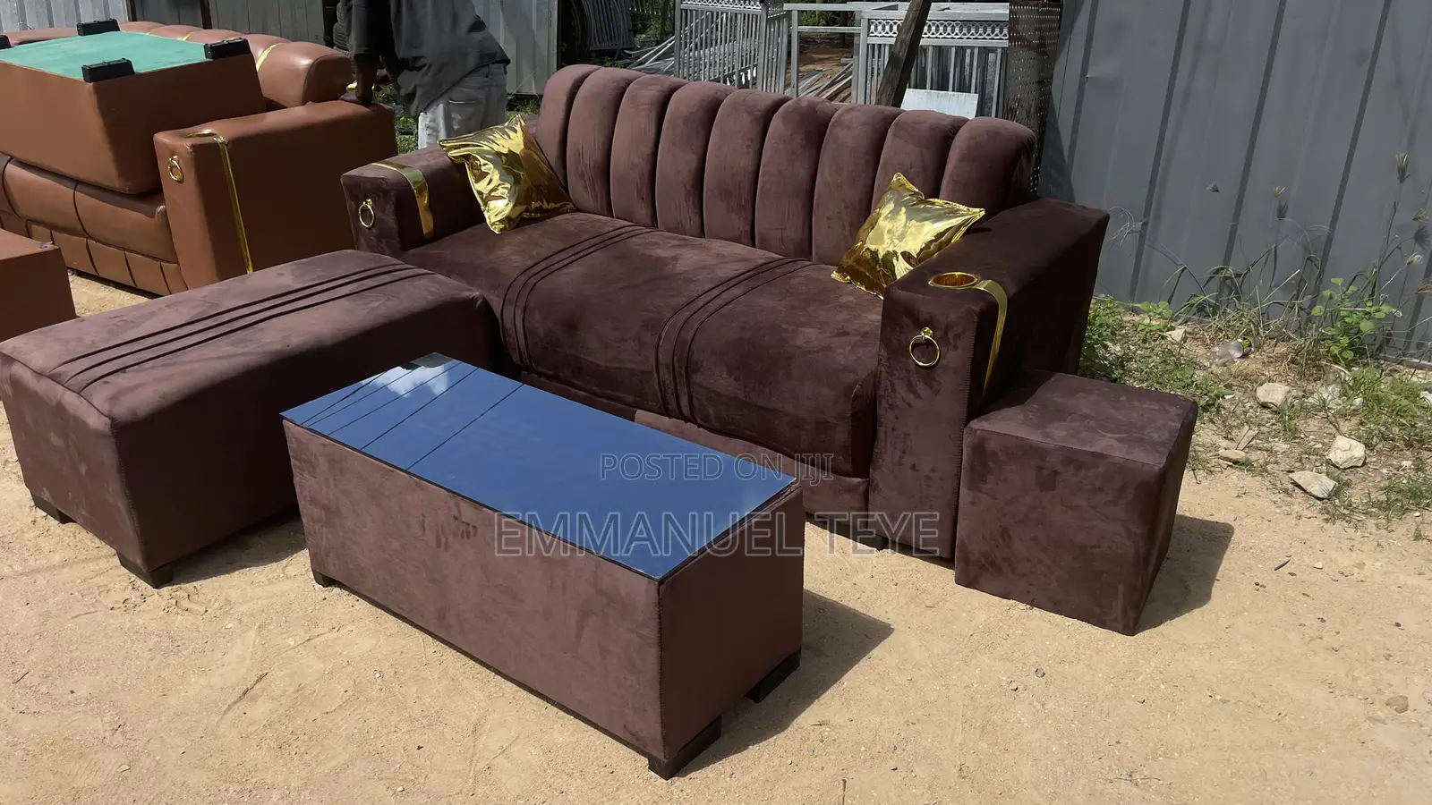 Brown Wish Sofa With Golden Pillows
