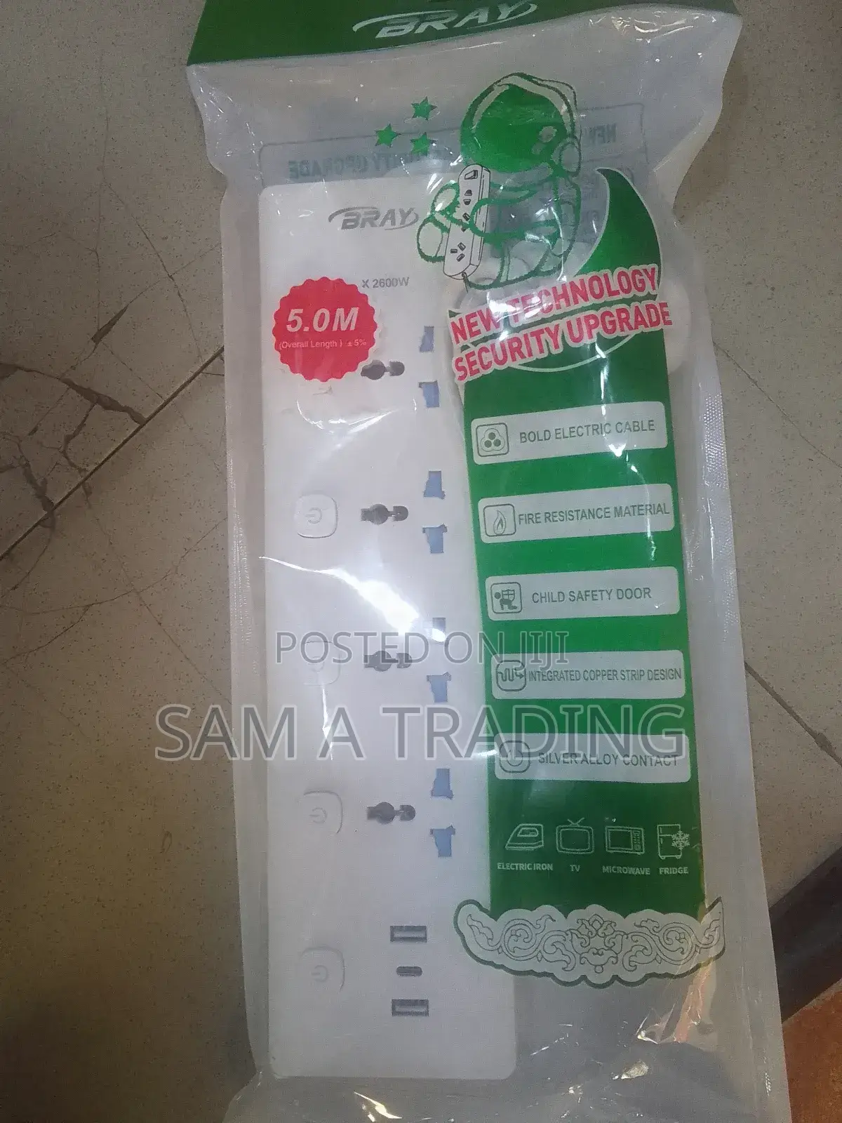 5 Meters Extension Cord With Usb Charger