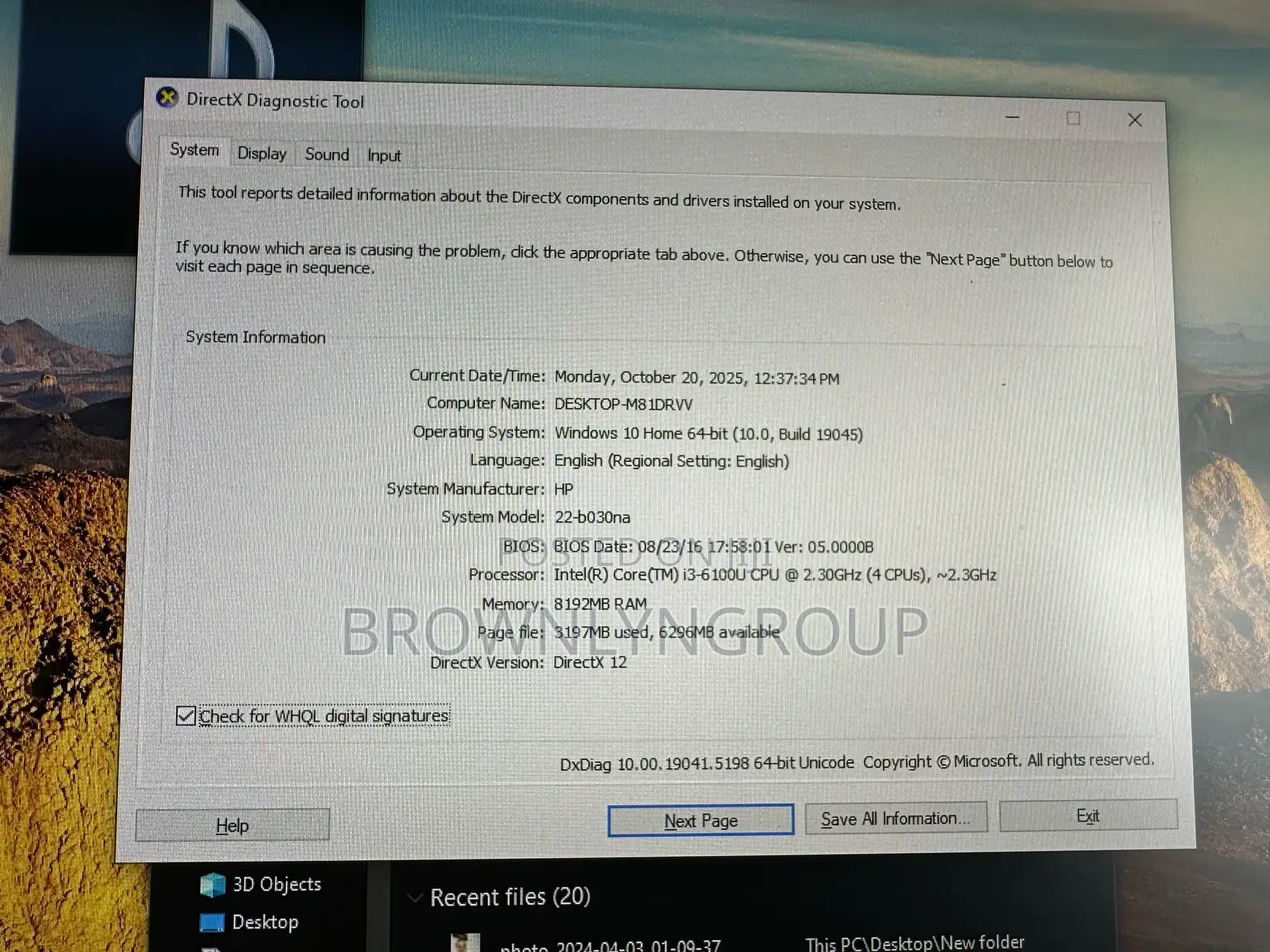 Desktop Computer HP 8GB Intel Core i3 HDD 1T
