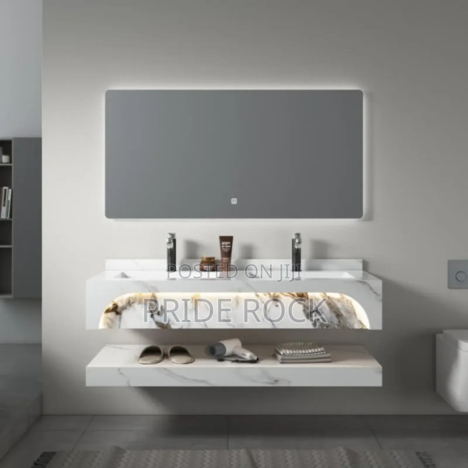 Double Cabinet Basin, With Led Mirror and Tap