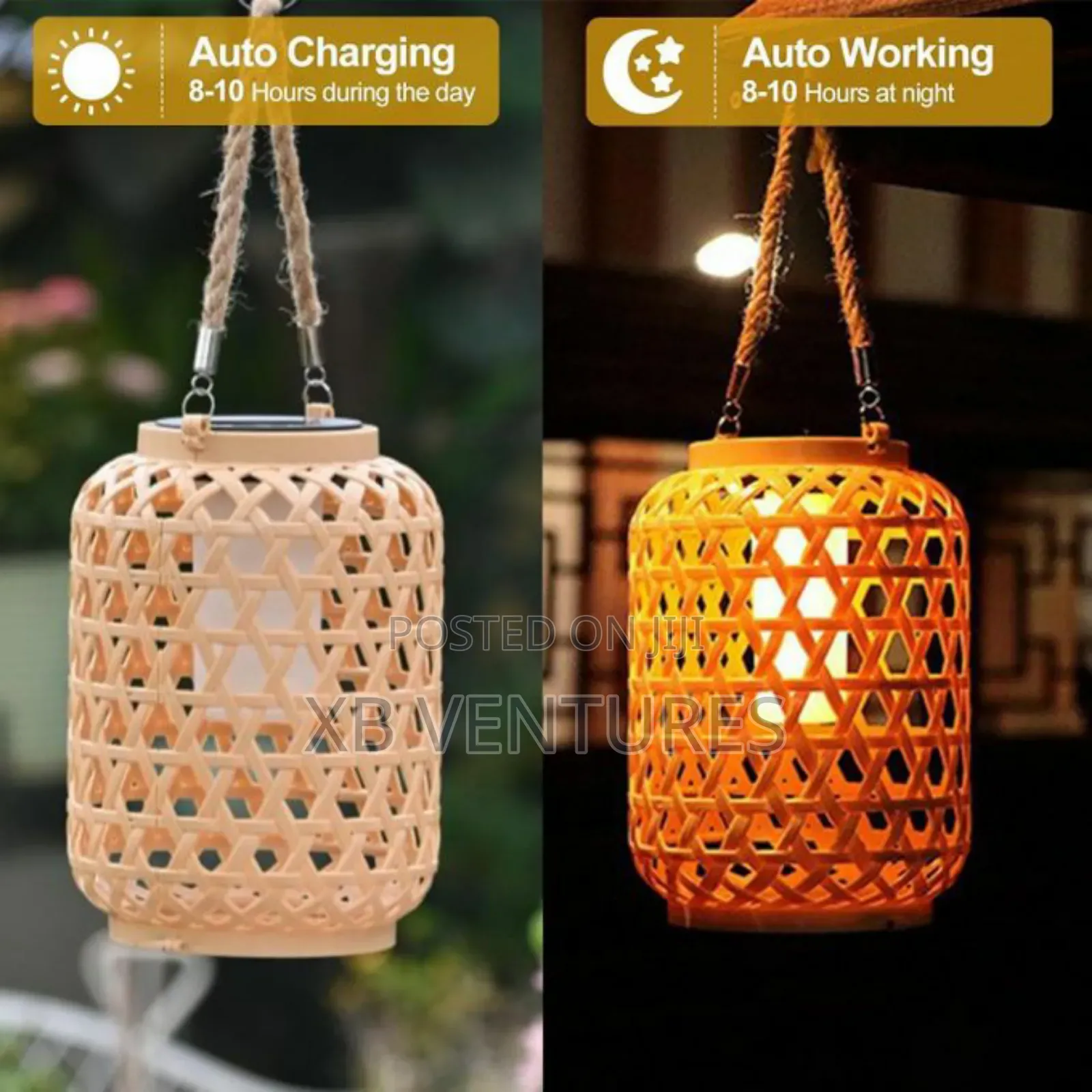 Led Solar Imitation Bamboo Woven Lantern, Garden Decorative Light
