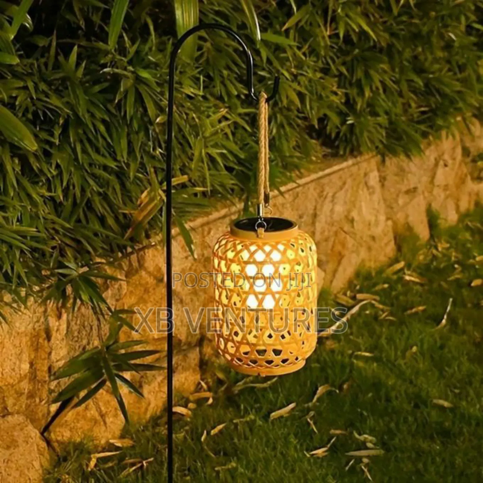 Led Solar Imitation Bamboo Woven Lantern, Garden Decorative Light