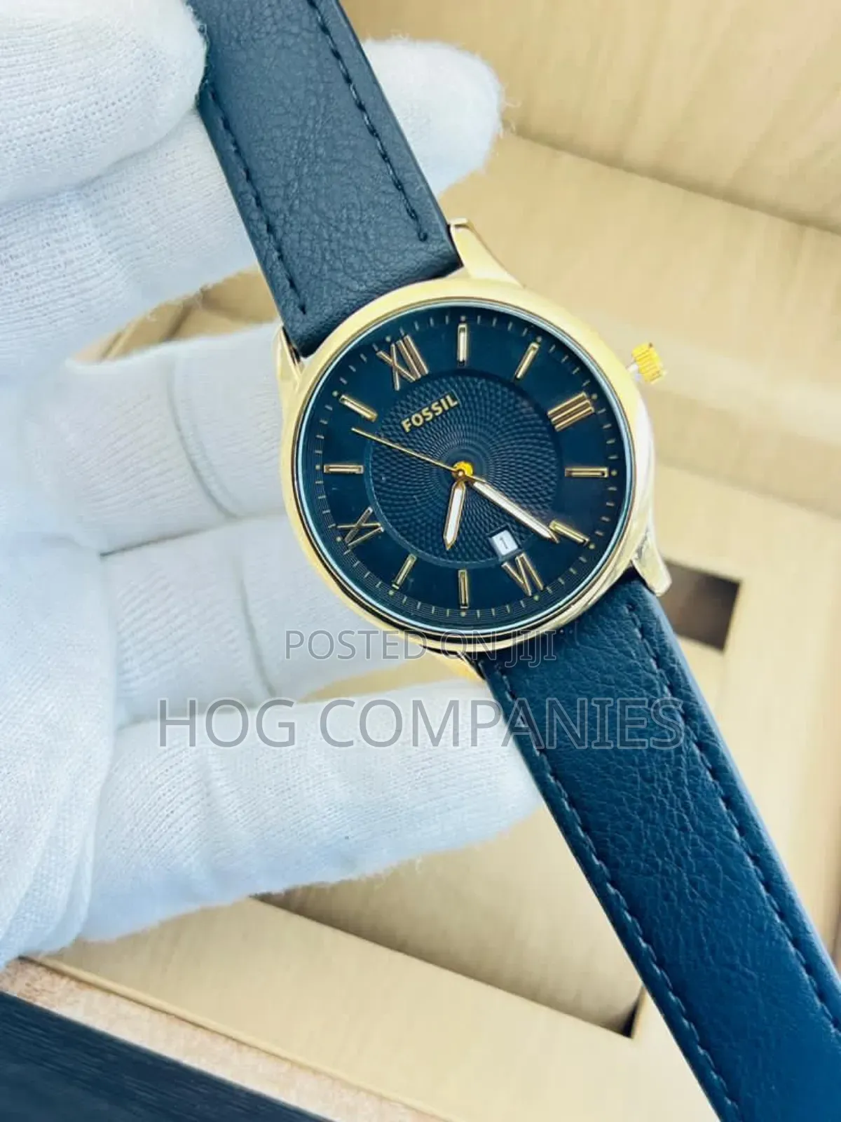Fossil Jacqueline Three-Hand Date Navy Leather Wristwatch