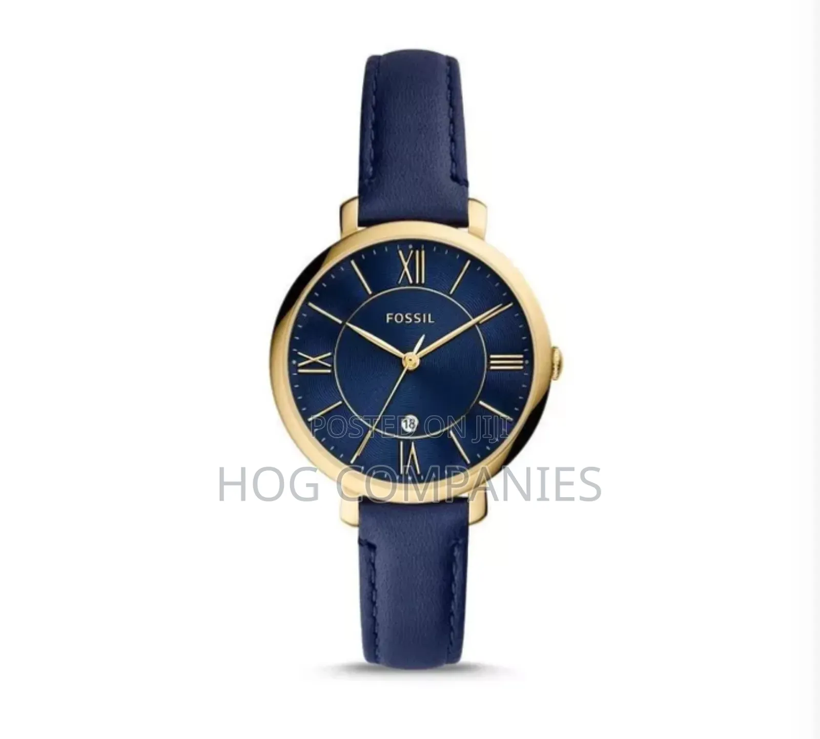 Fossil Jacqueline Three-Hand Date Navy Leather Wristwatch