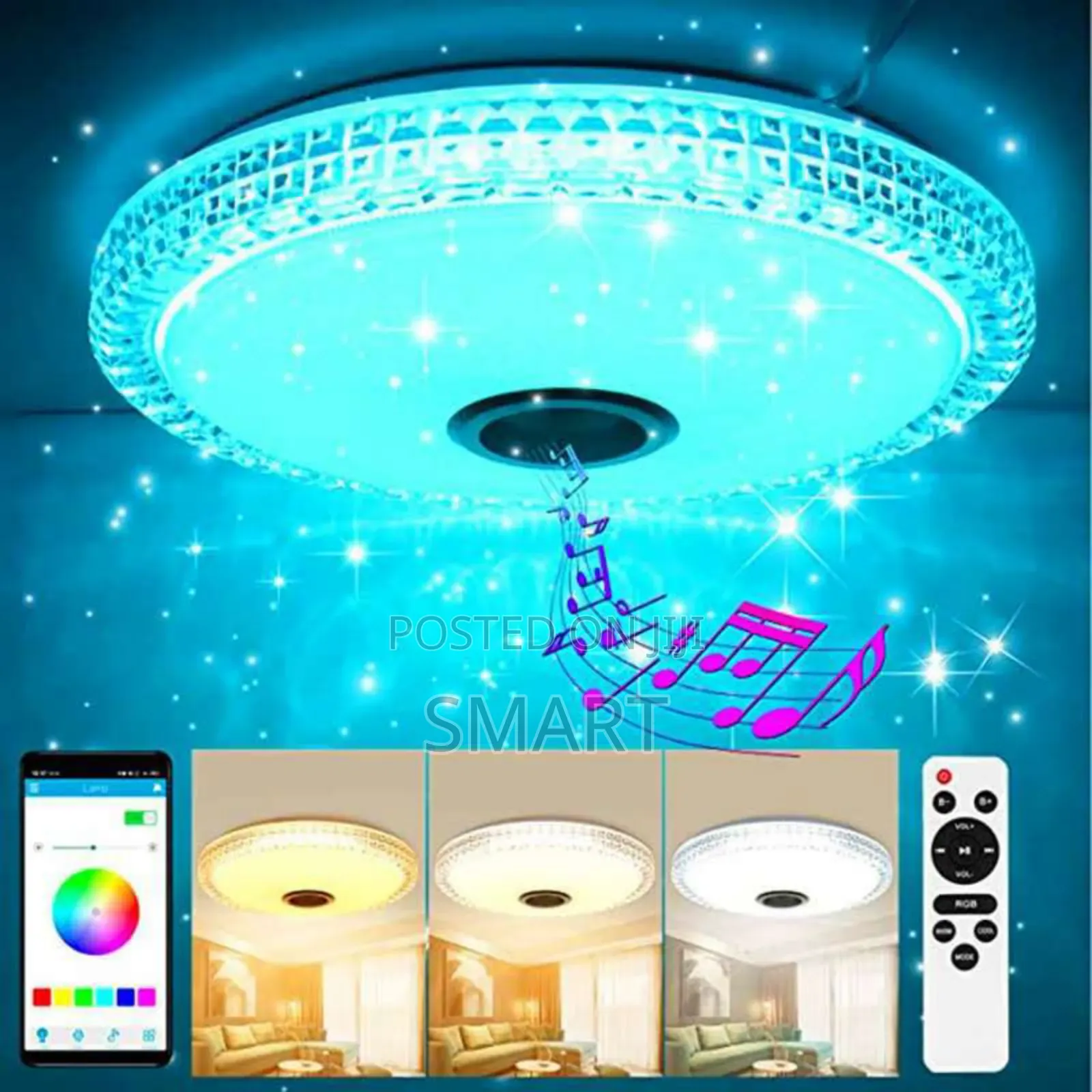 Modern Crystal Edge Music Ceiling Led Lights With Bluetooth + Remote